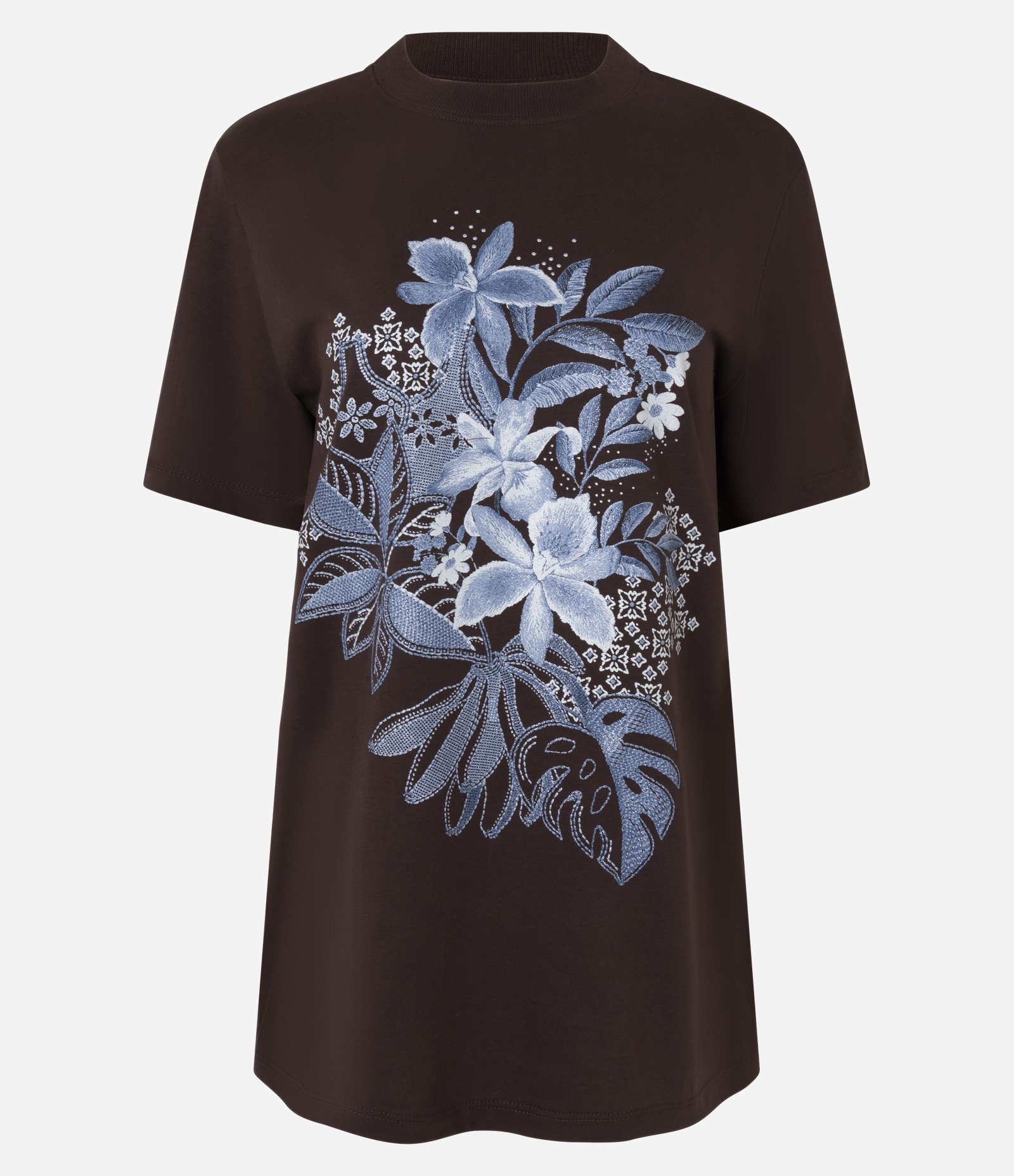 Blusa em Algodão com Glitter e Flores Estampadas Marrom 5