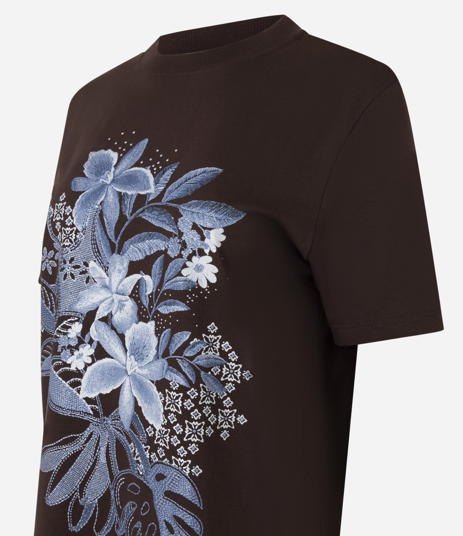 Blusa em Algodão com Glitter e Flores Estampadas Marrom 6