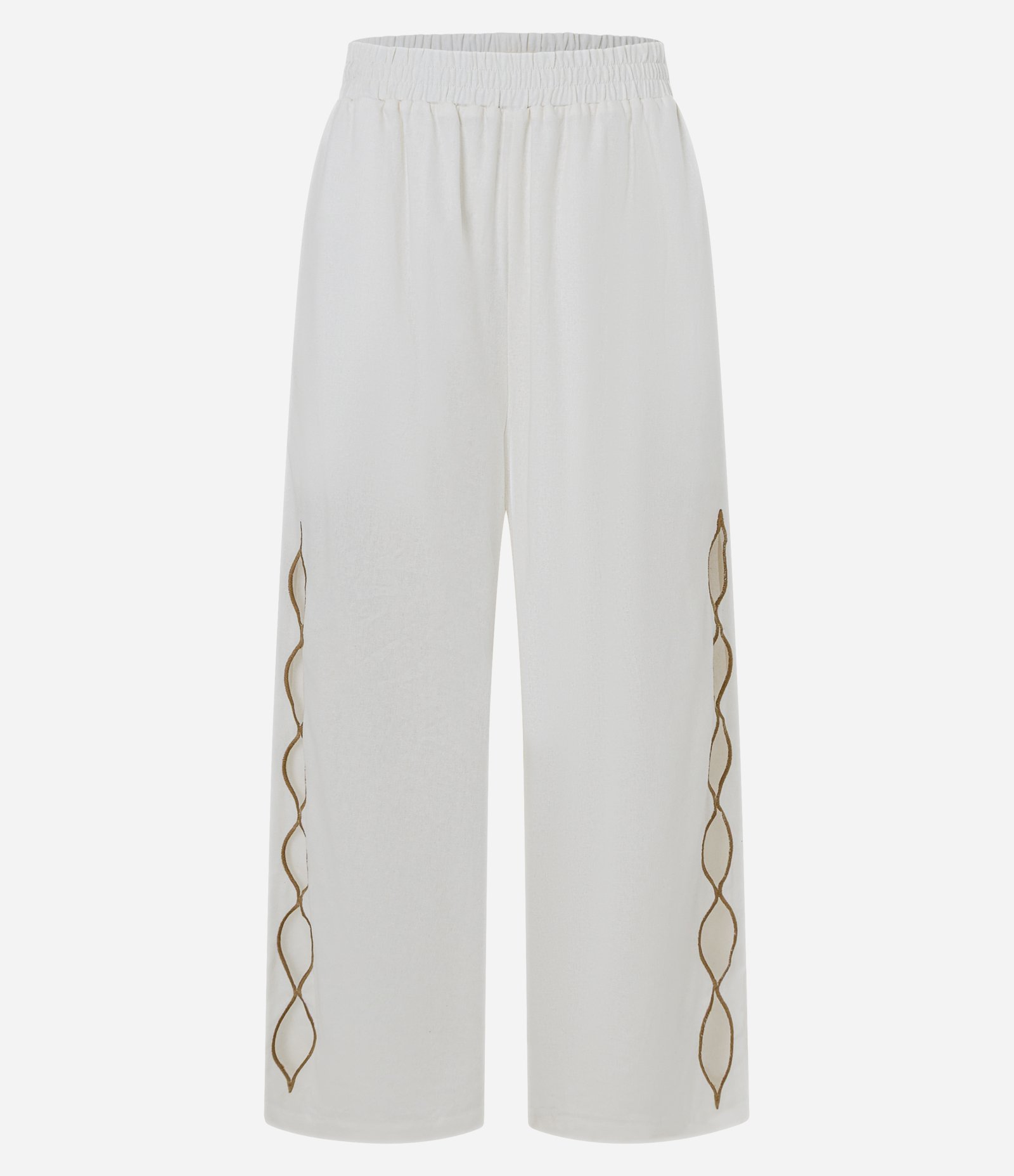 Calça Pantalona em Viscolinho com Recorte Vazado Lateral Branco 1