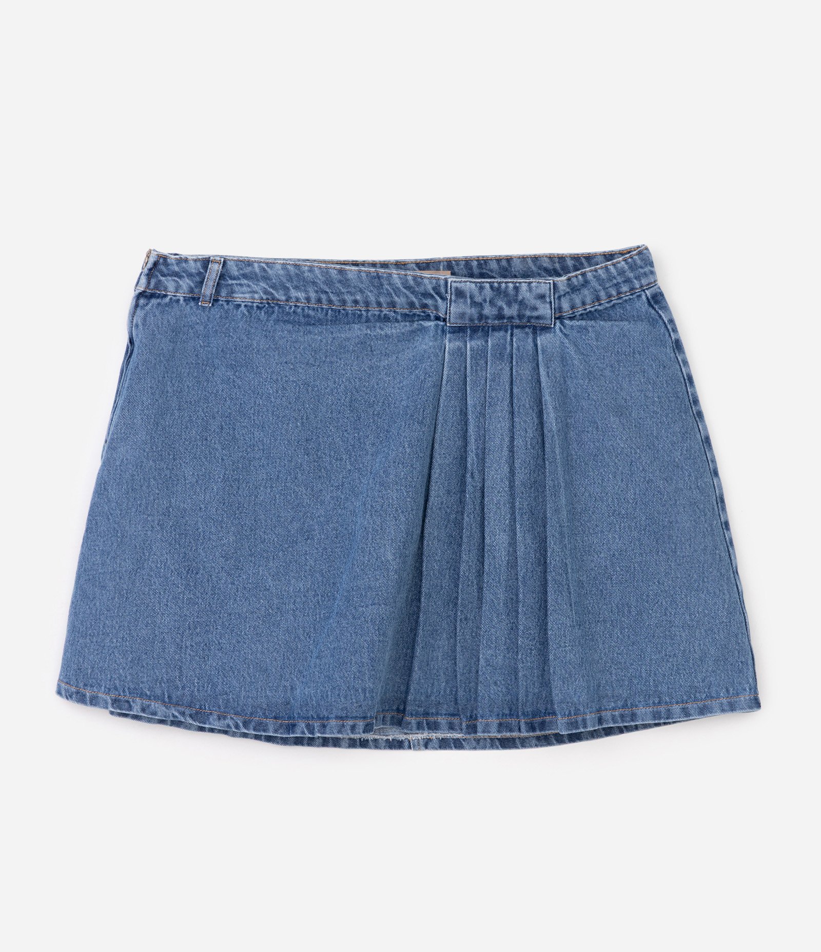 Saia Jeans Curta Com Pregas Frontais Curve & Plus Size Azul 6