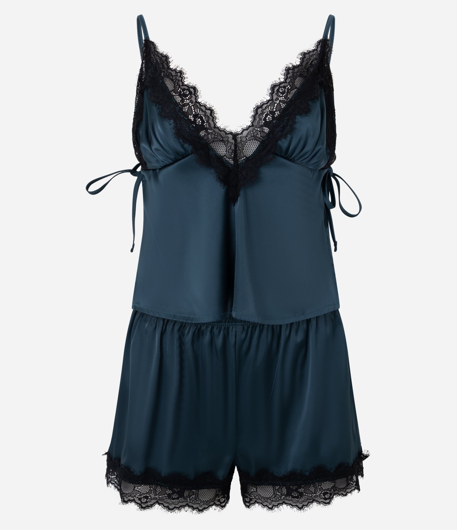 Pijama Short Doll em Cetim com Renda e Amarração Verde 1