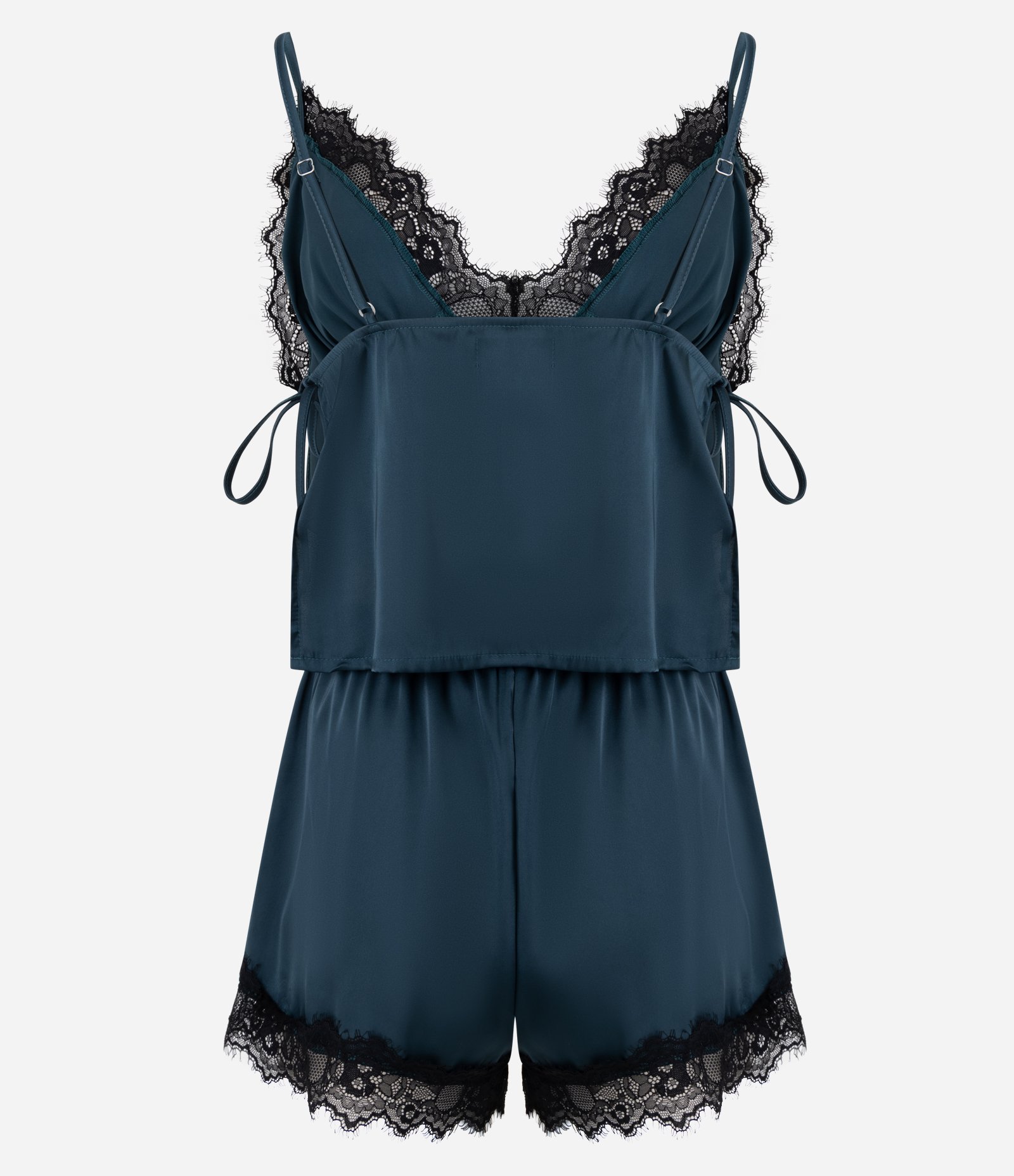 Pijama Short Doll em Cetim com Renda e Amarração Verde 3