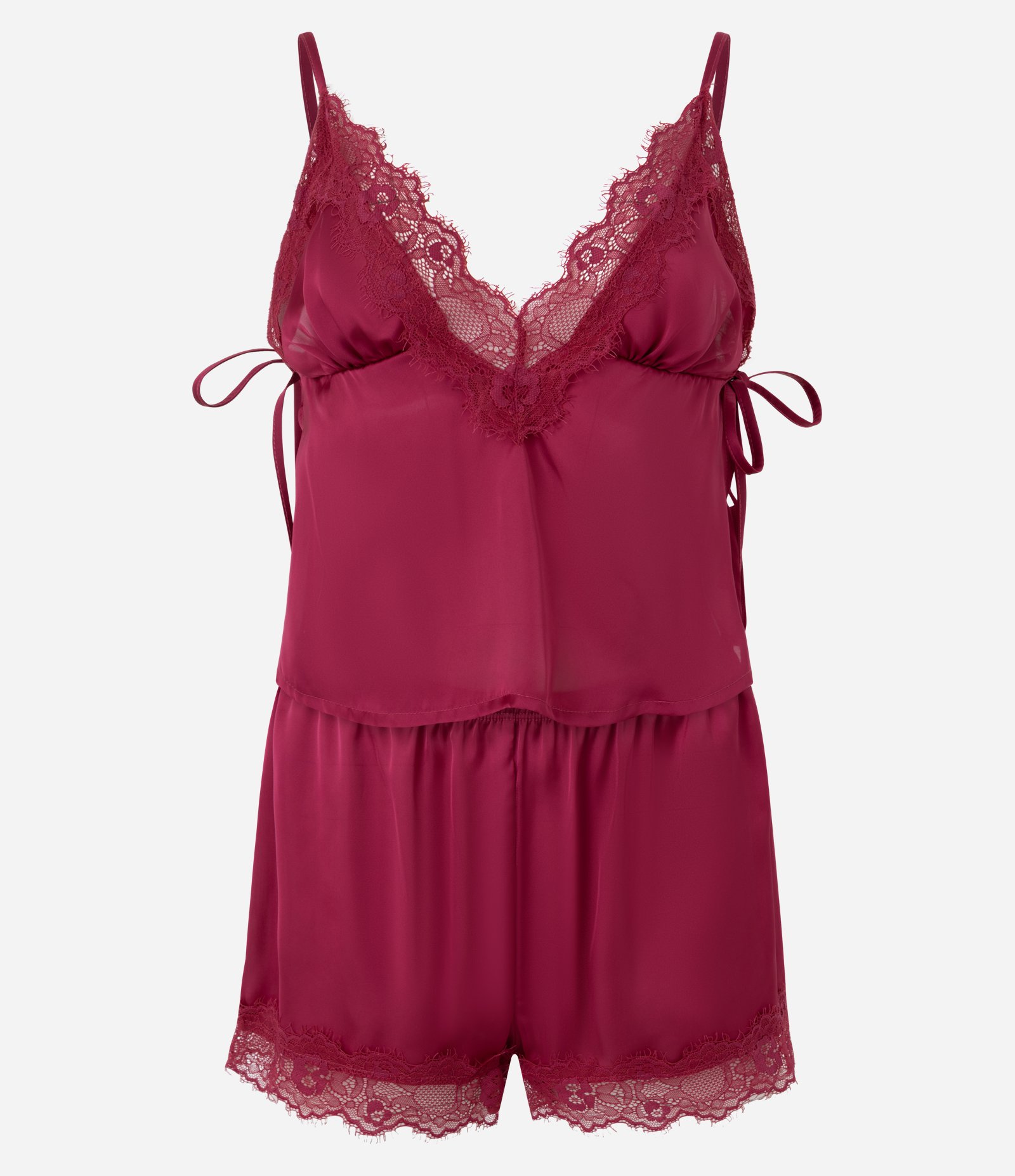 Pijama Short Doll em Cetim com Renda e Amarração Rosa 1
