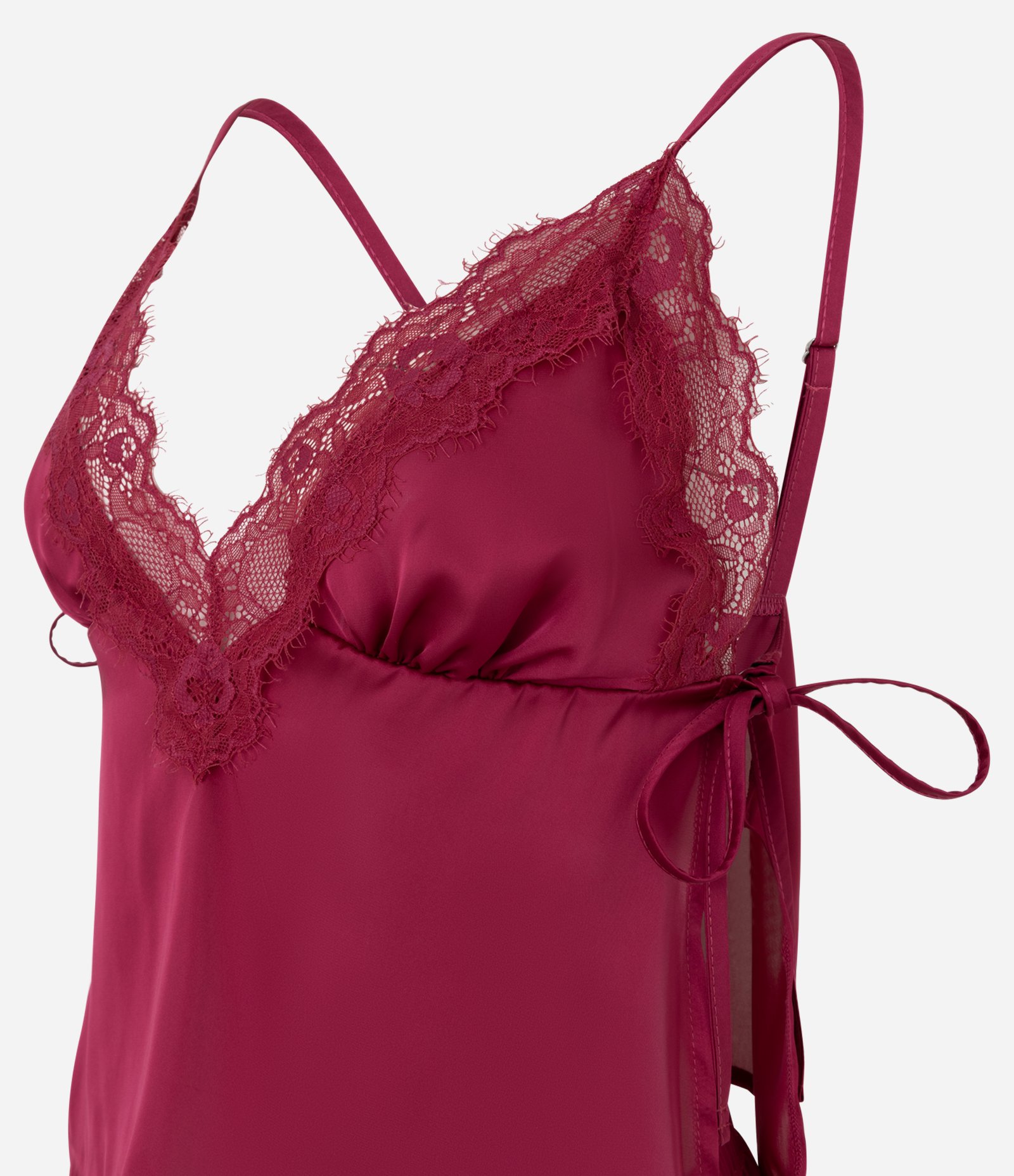 Pijama Short Doll em Cetim com Renda e Amarração Rosa 2