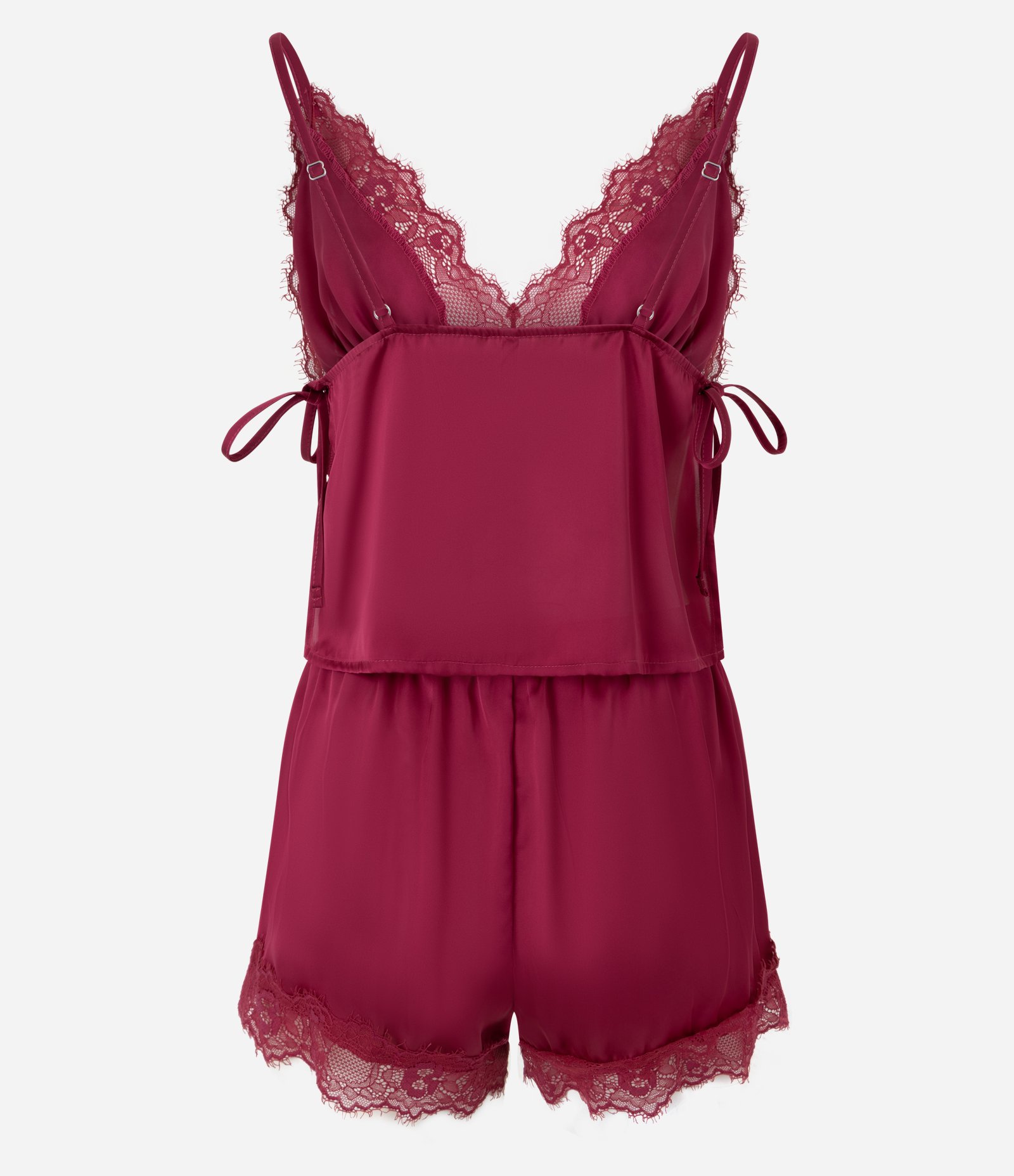 Pijama Short Doll em Cetim com Renda e Amarração Rosa 3