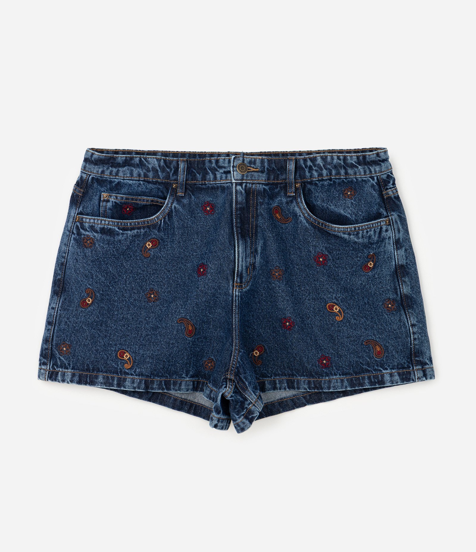 Short Jeans Mom Bordado Paisley Curve & Plus Size Azul 6