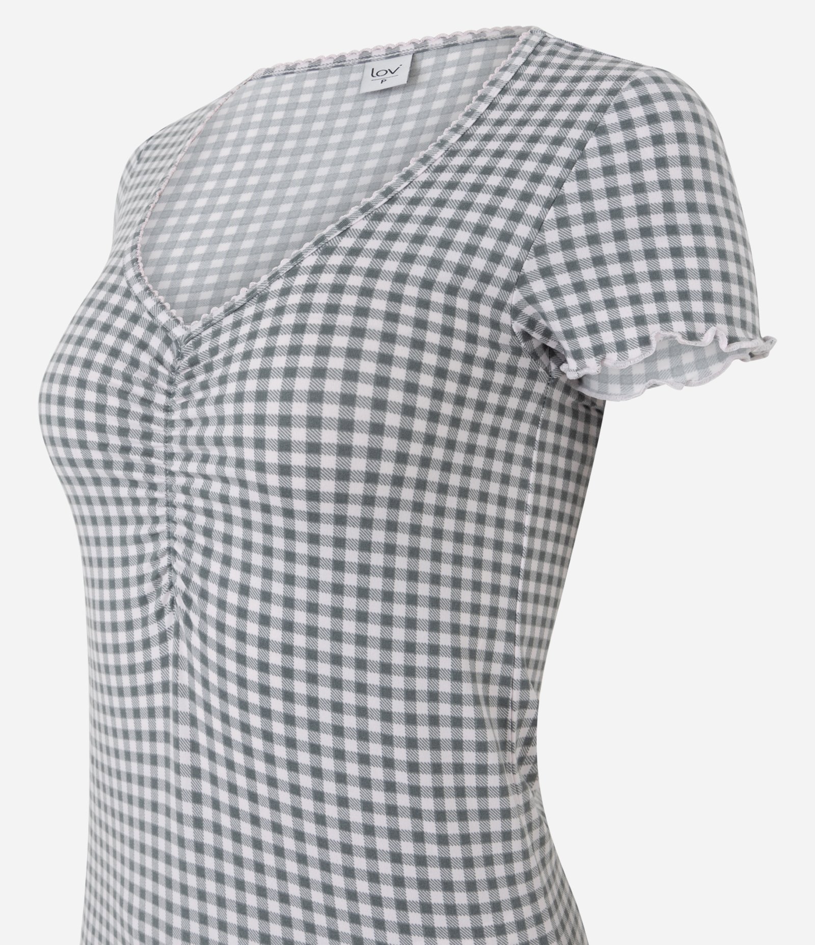 Pijama Curto em Peach Touch Xadrez com Franzido no Busto Verde 6
