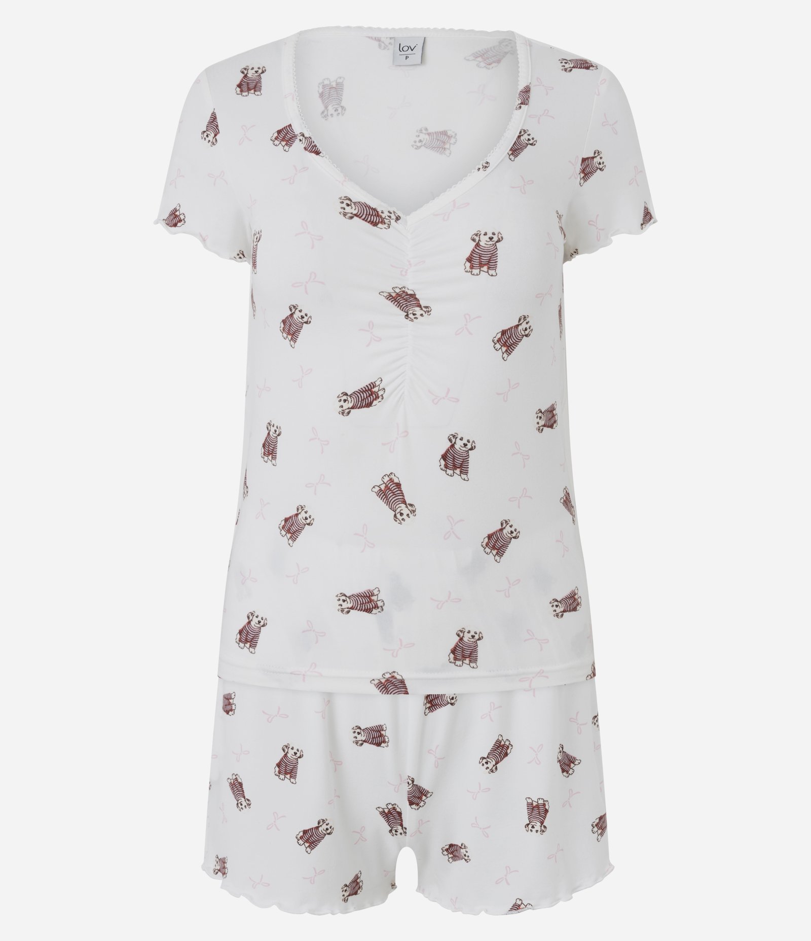 Pijama Curto em Peach Touch com Estampa de Cachorrinhos Branco 5