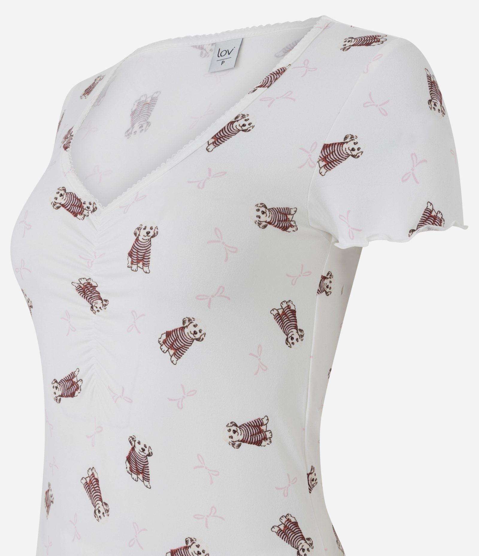 Pijama Curto em Peach Touch com Estampa de Cachorrinhos Branco 6