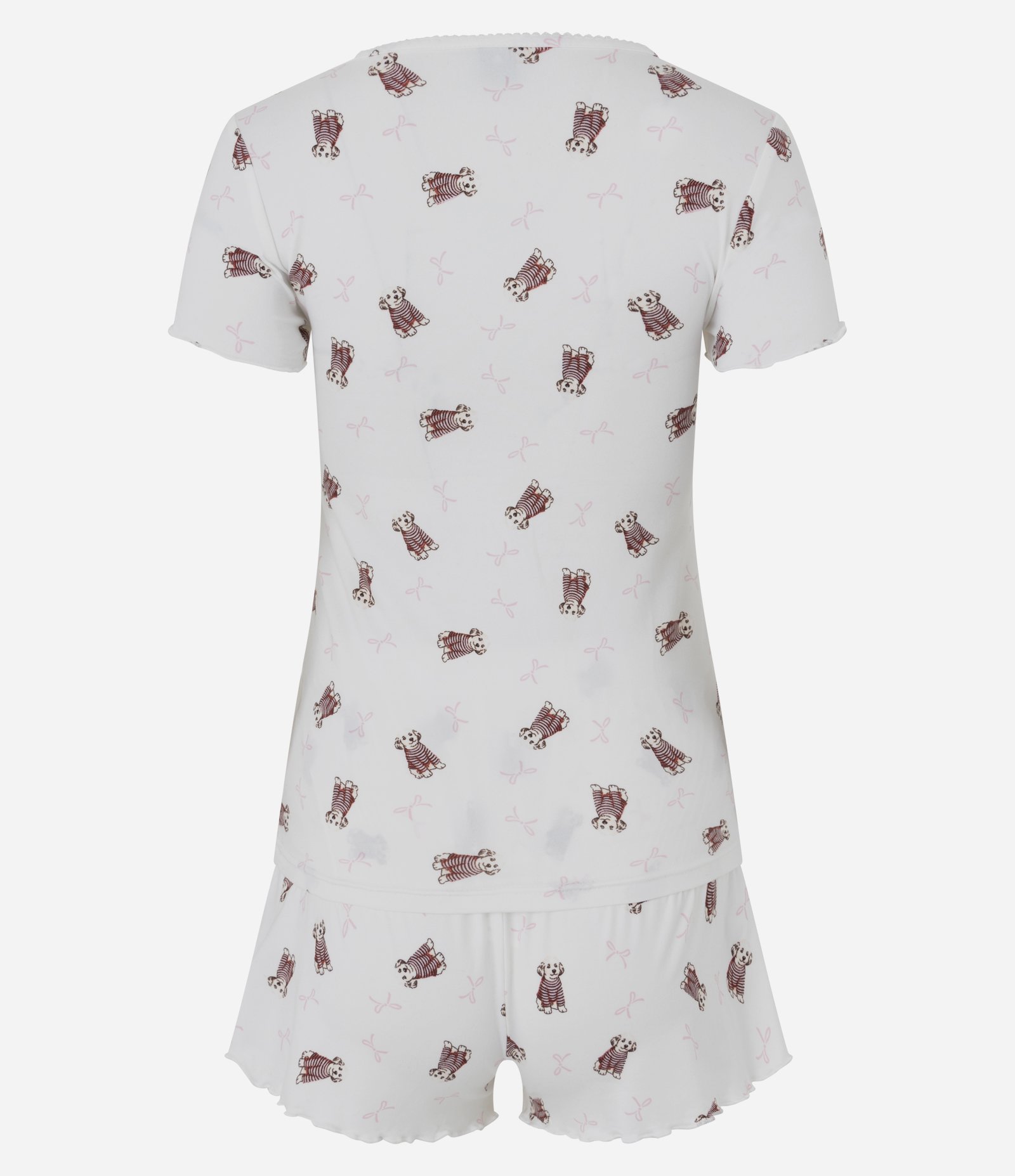 Pijama Curto em Peach Touch com Estampa de Cachorrinhos Branco 7