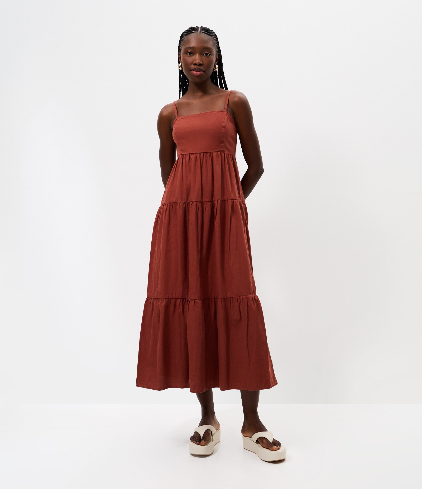 Vestido Midi em Sarja com Alças Finas Vermelho 1