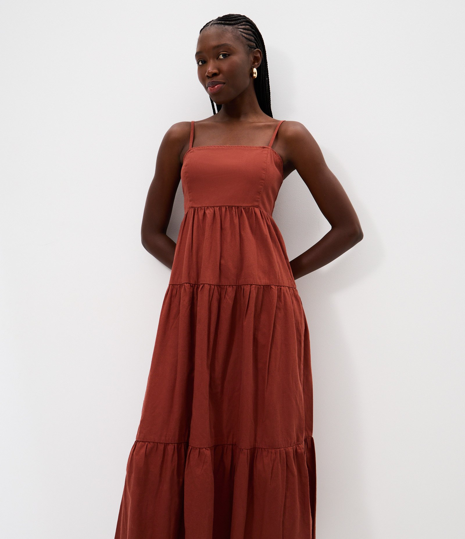 Vestido Midi em Sarja com Alças Finas Vermelho 2