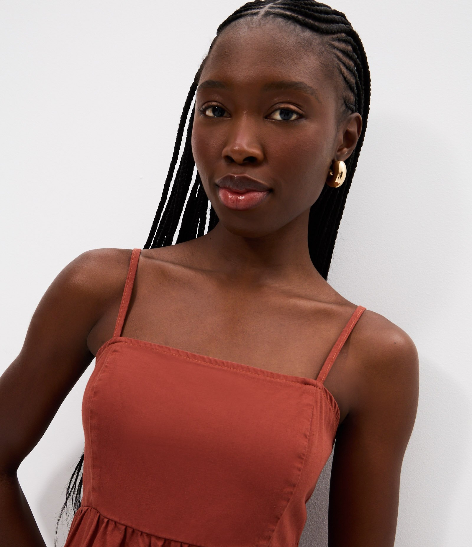 Vestido Midi em Sarja com Alças Finas Vermelho 3