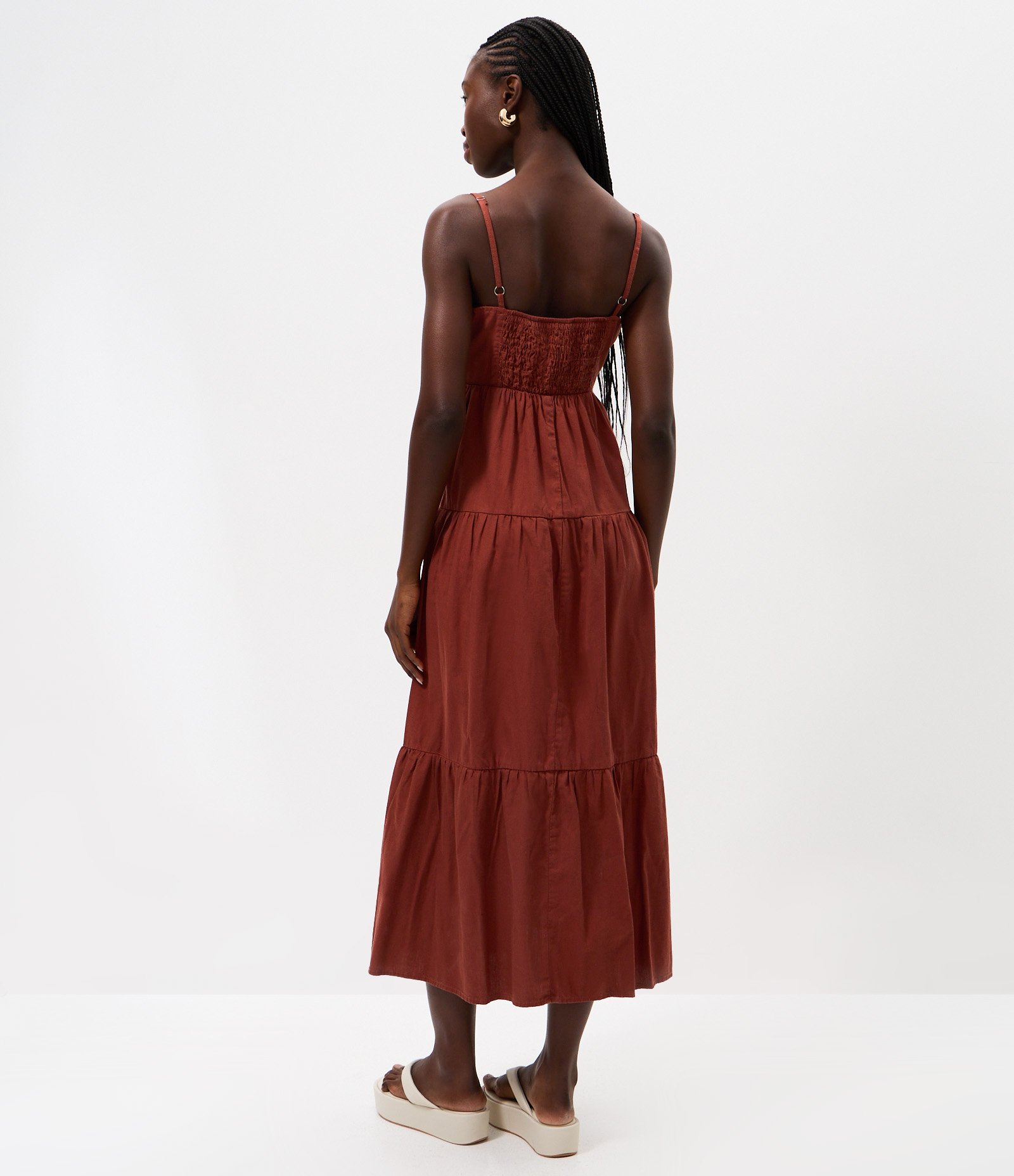 Vestido Midi em Sarja com Alças Finas Vermelho 4