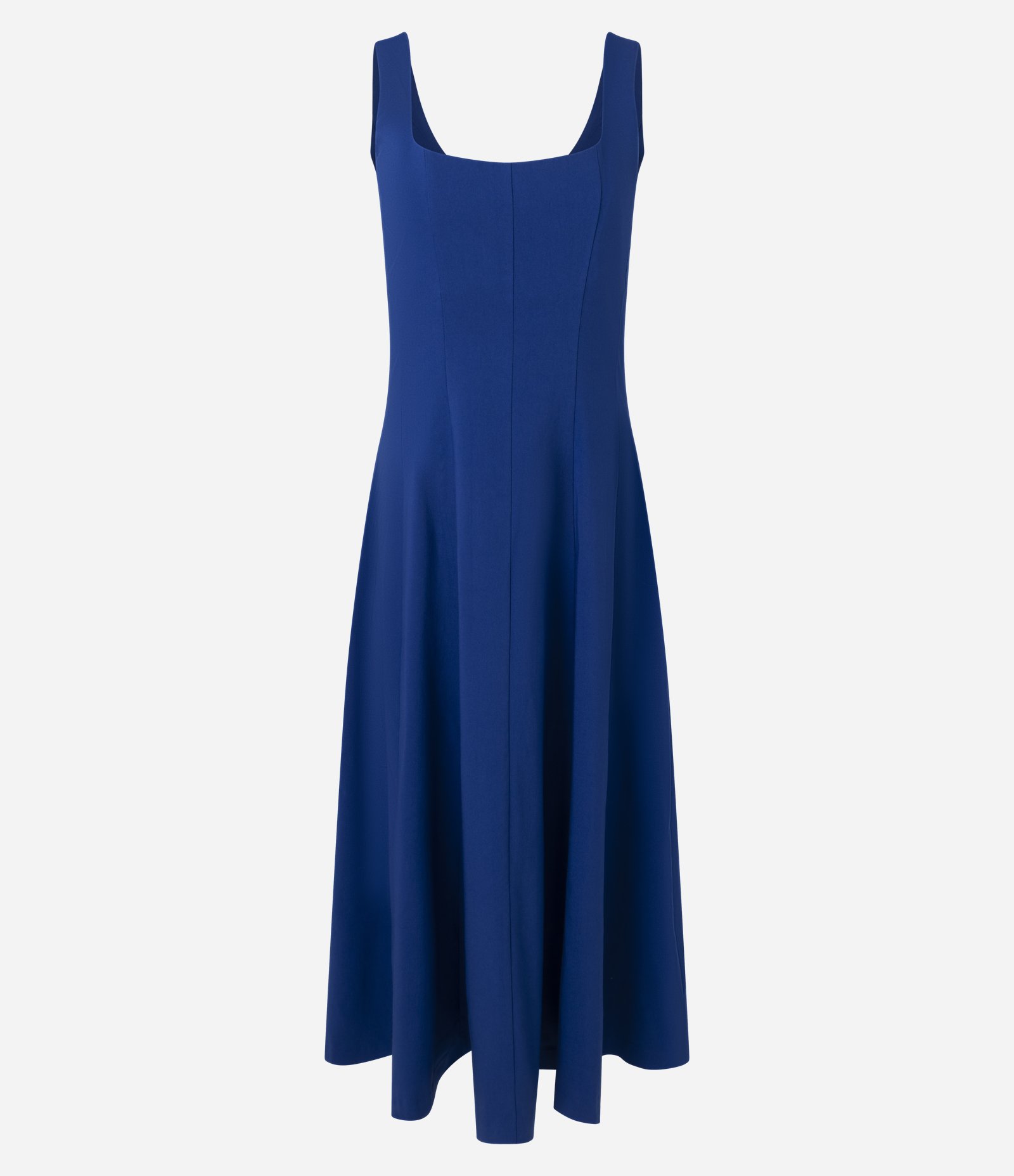 Vestido Evasê Midi em Bengaline com Decote Quadrado e Recortes Azul 1