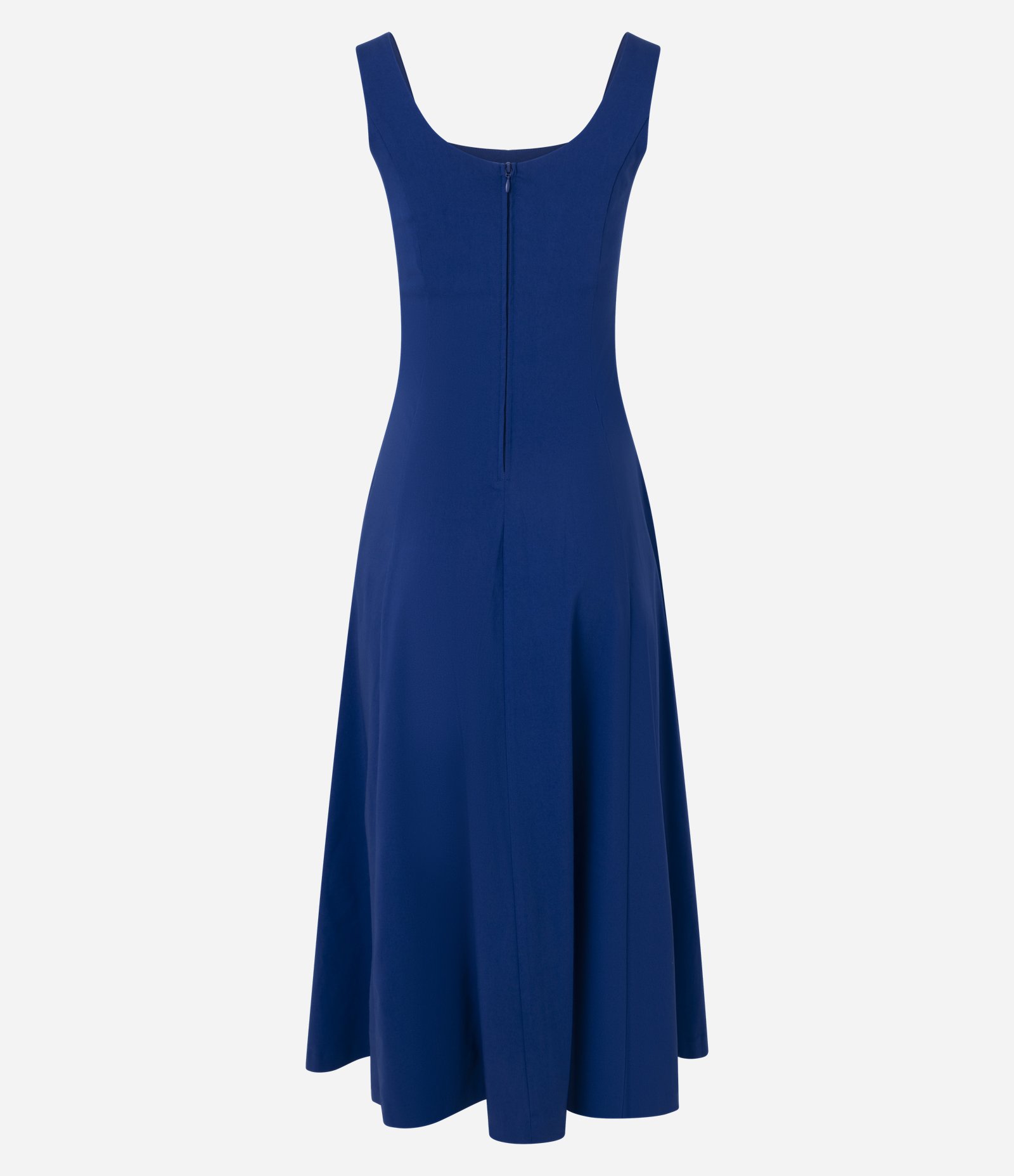 Vestido Evasê Midi em Bengaline com Decote Quadrado e Recortes Azul 2