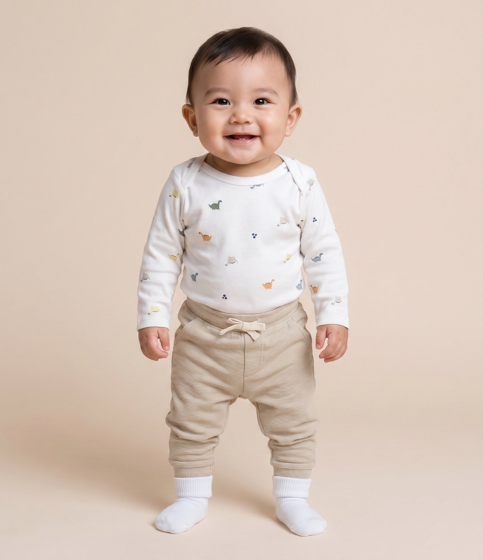 Body Bebê com Estampa Dinossauro – Tam RN a 18 Meses Branco 1