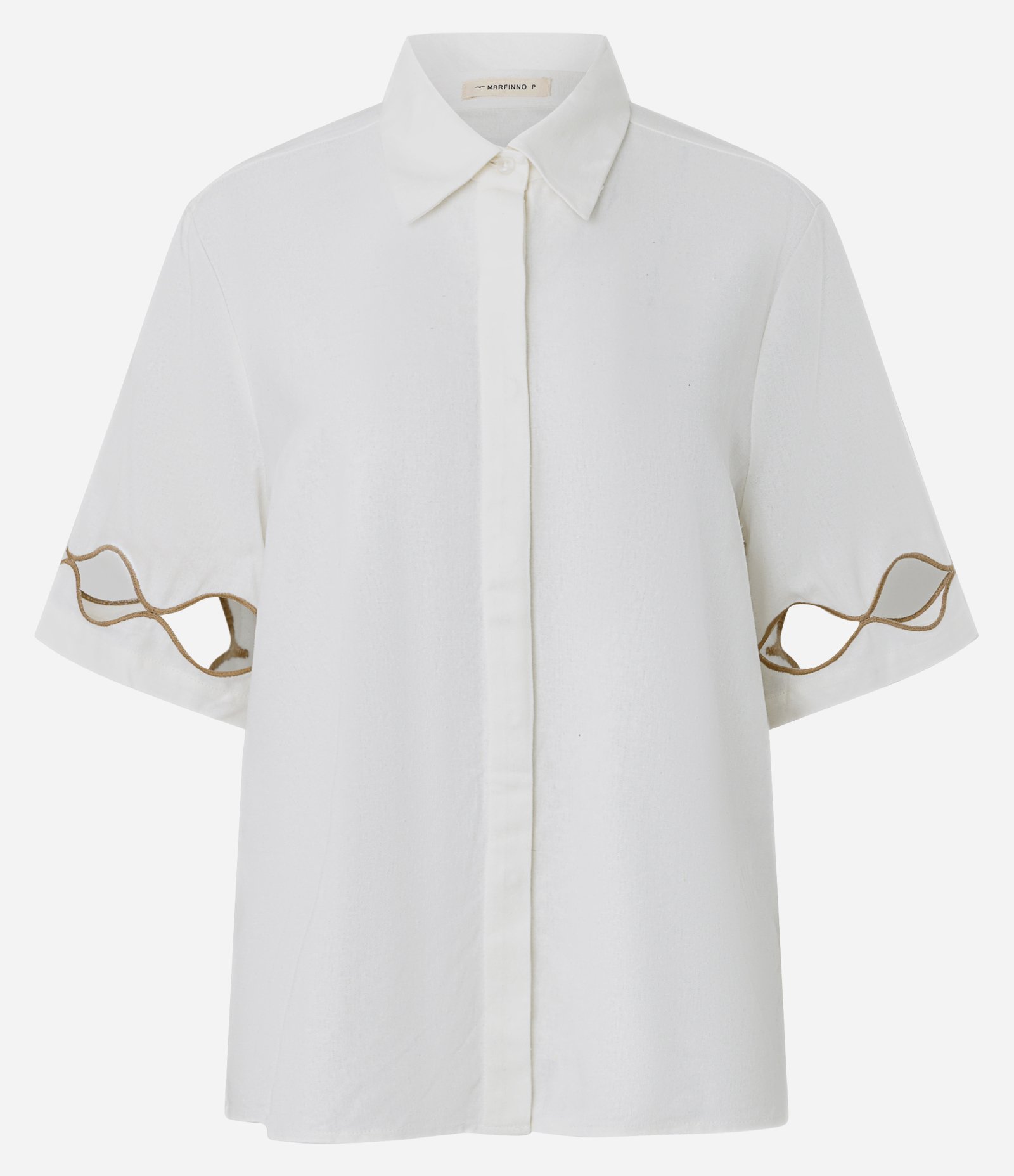 Camisa em Viscolinho com Vista Coberta e Detalhe nas Mangas Branco 5