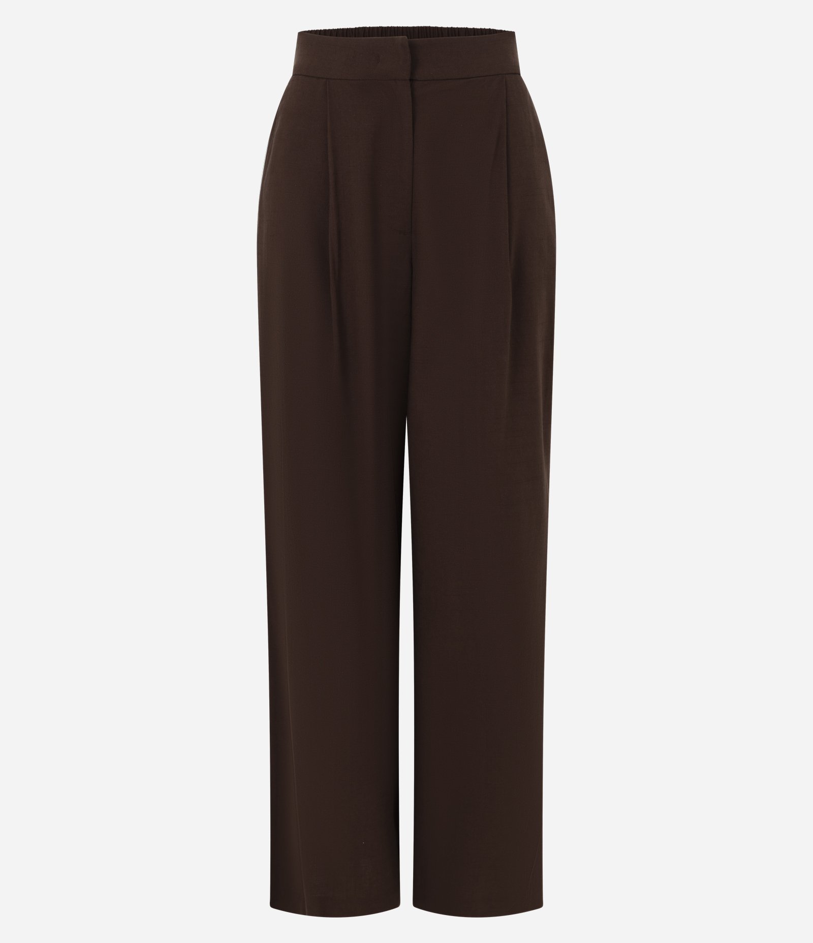 Calça Wide Leg em Viscolinho com Cós Elástico Marrom 6