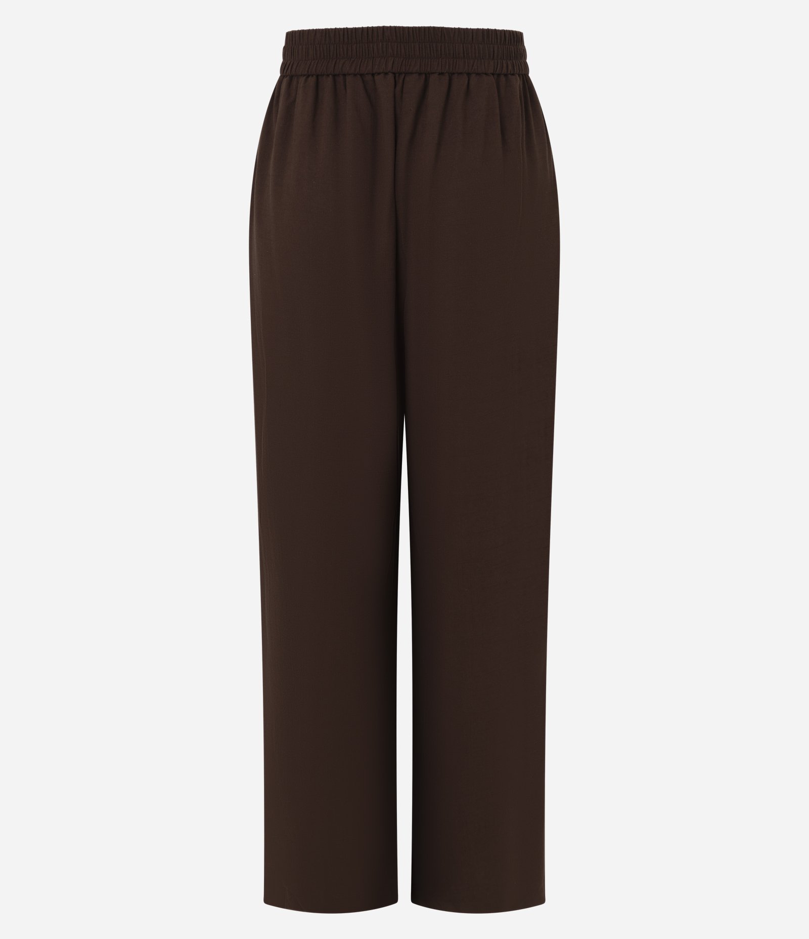 Calça Wide Leg em Viscolinho com Cós Elástico Marrom 8