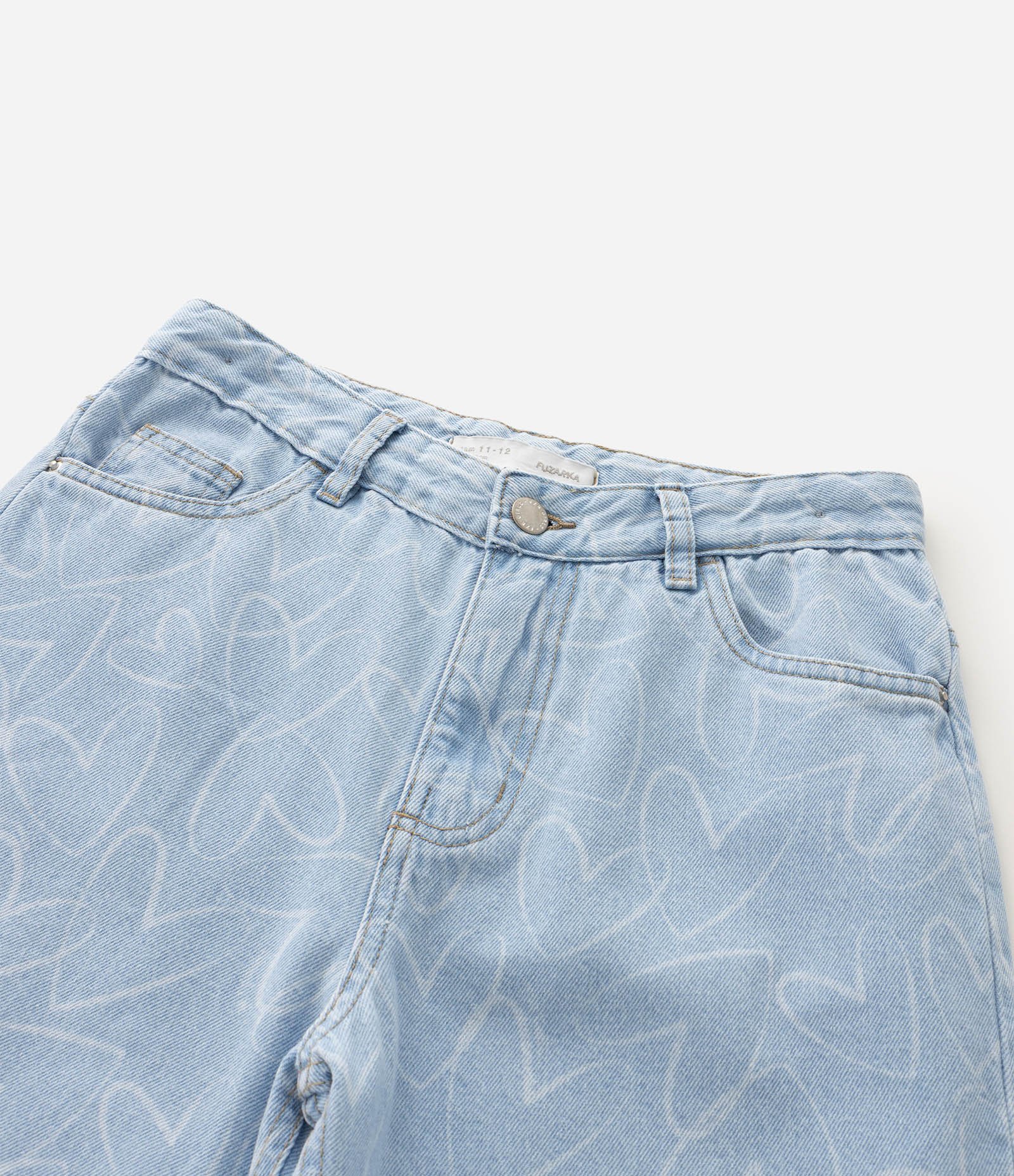 Calça Jeans Wide Leg Infantil com Estampa de Corações - Tam 5 a 16 Anos Azul 5