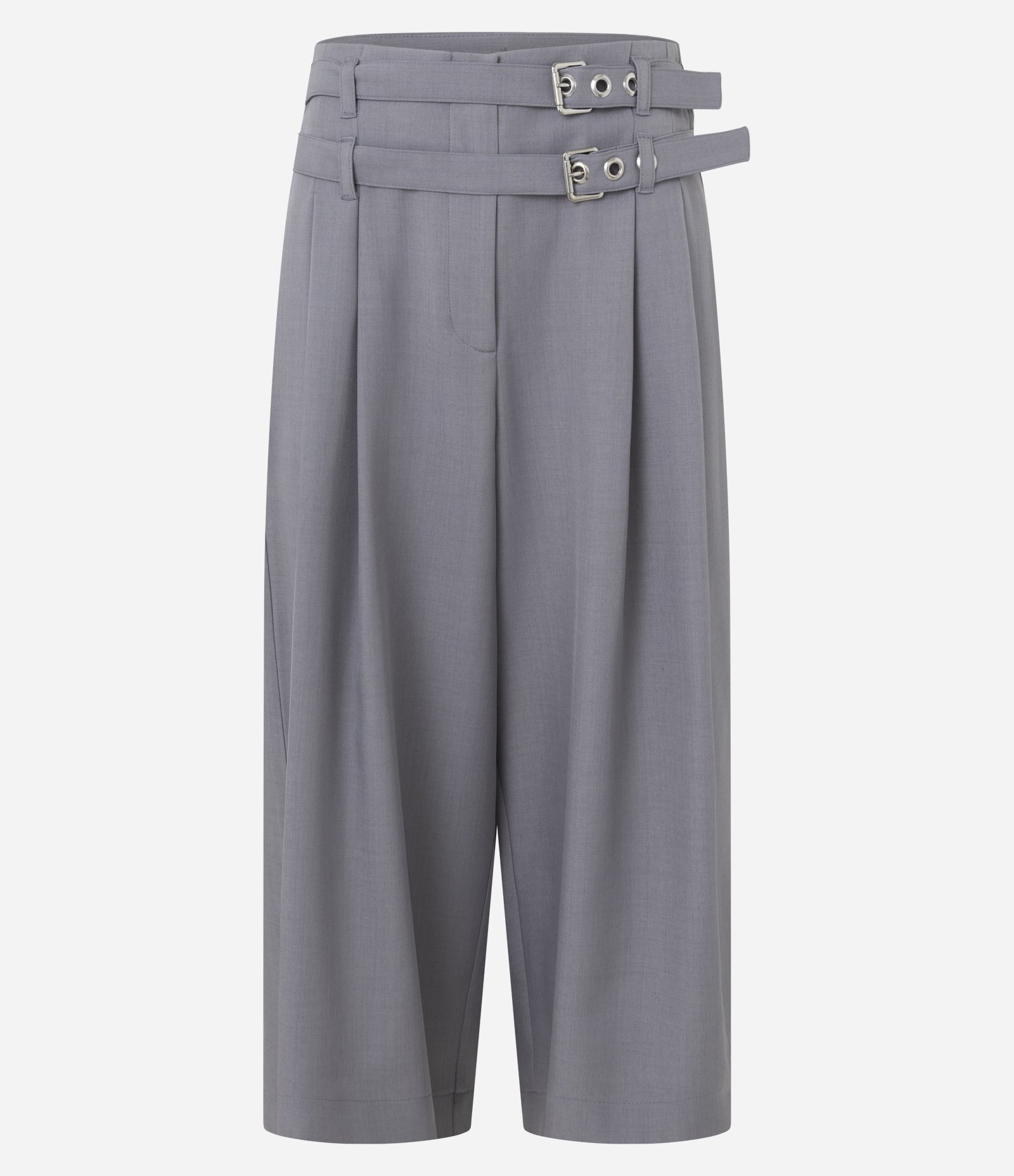 Calça Capri Alfaiatada com Fivelas Laterais Cinza 5