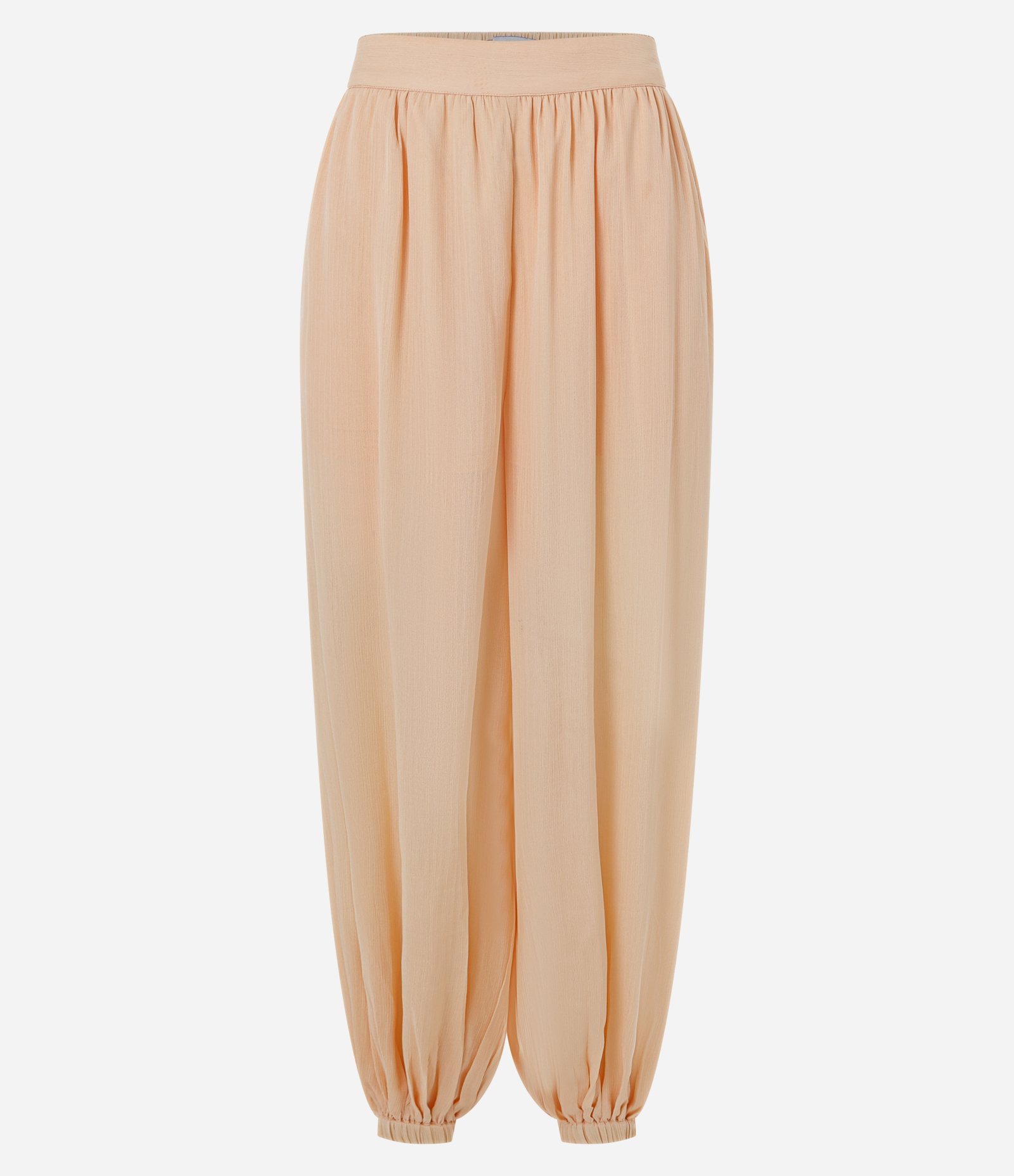 Calça Balloon em Viscose Texturizada com Cintura Alta e Barra Ajustada Bege 1