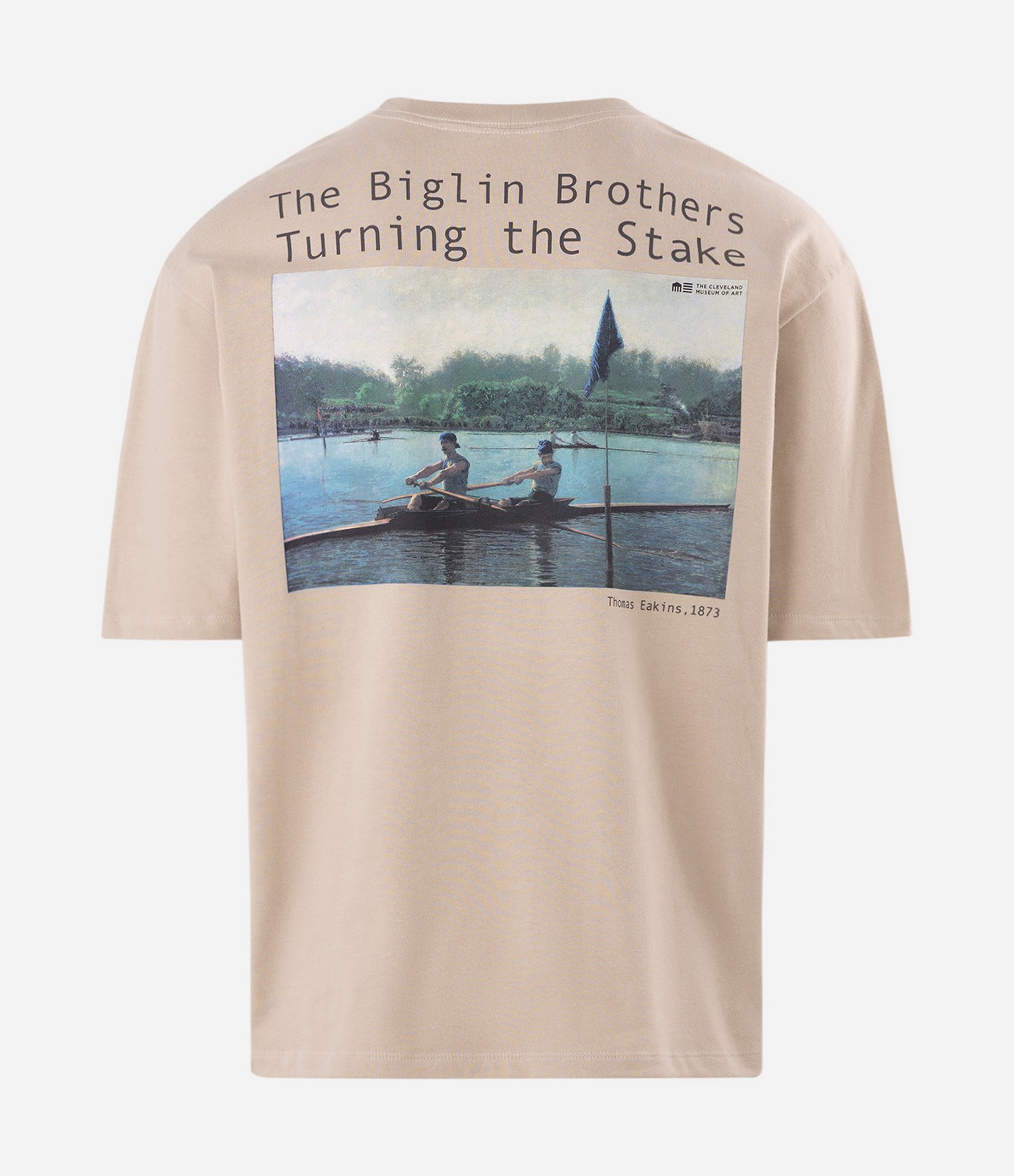 Camiseta Boxy em Algodão Texturizado com Estampa Artística Bege 2