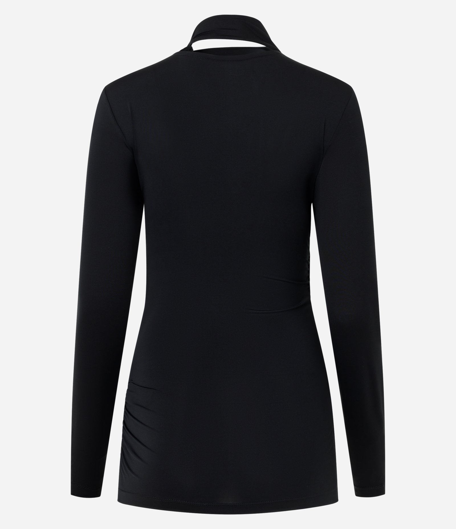 Blusa Franzida em Microfibra com Decote V e Gola Laço Preto 6