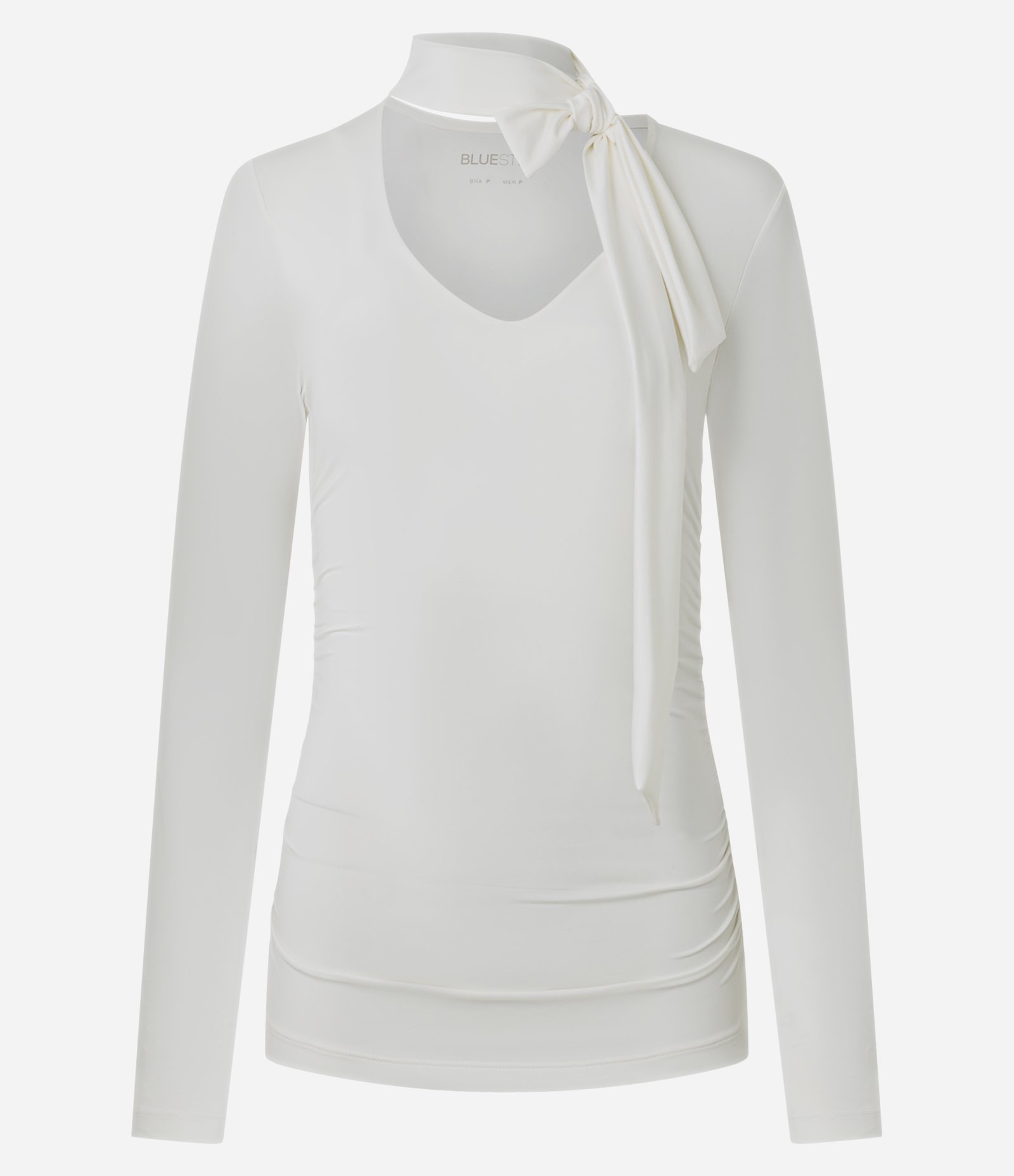 Blusa Franzida em Microfibra com Decote V e Gola Laço Branco 5