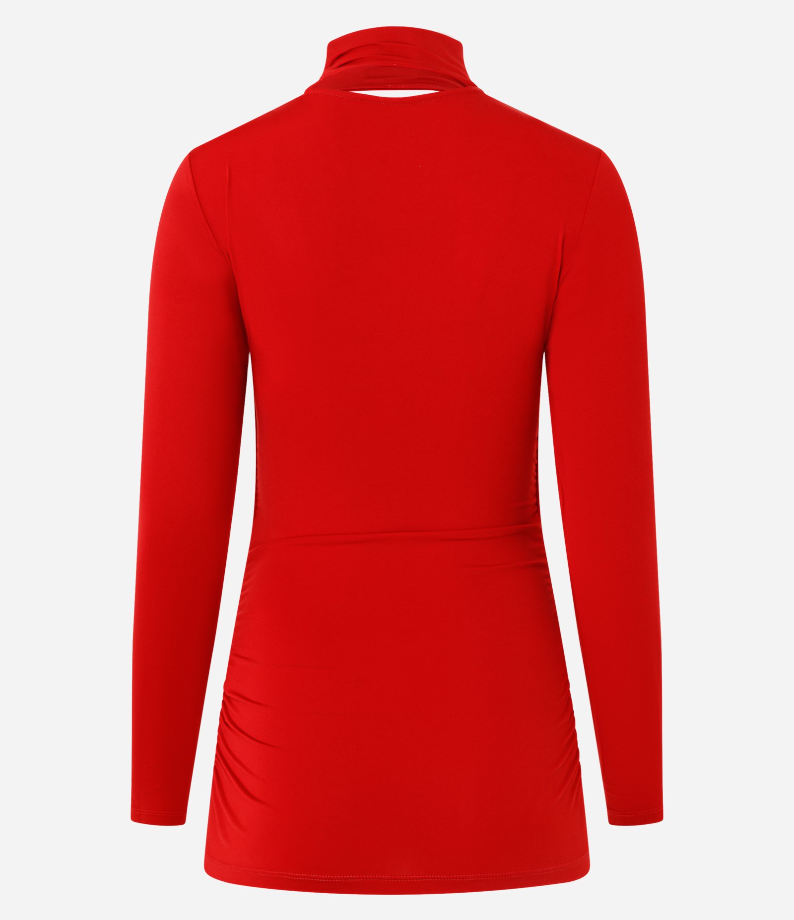 Blusa Franzida em Microfibra com Decote V e Gola Laço Vermelho 6