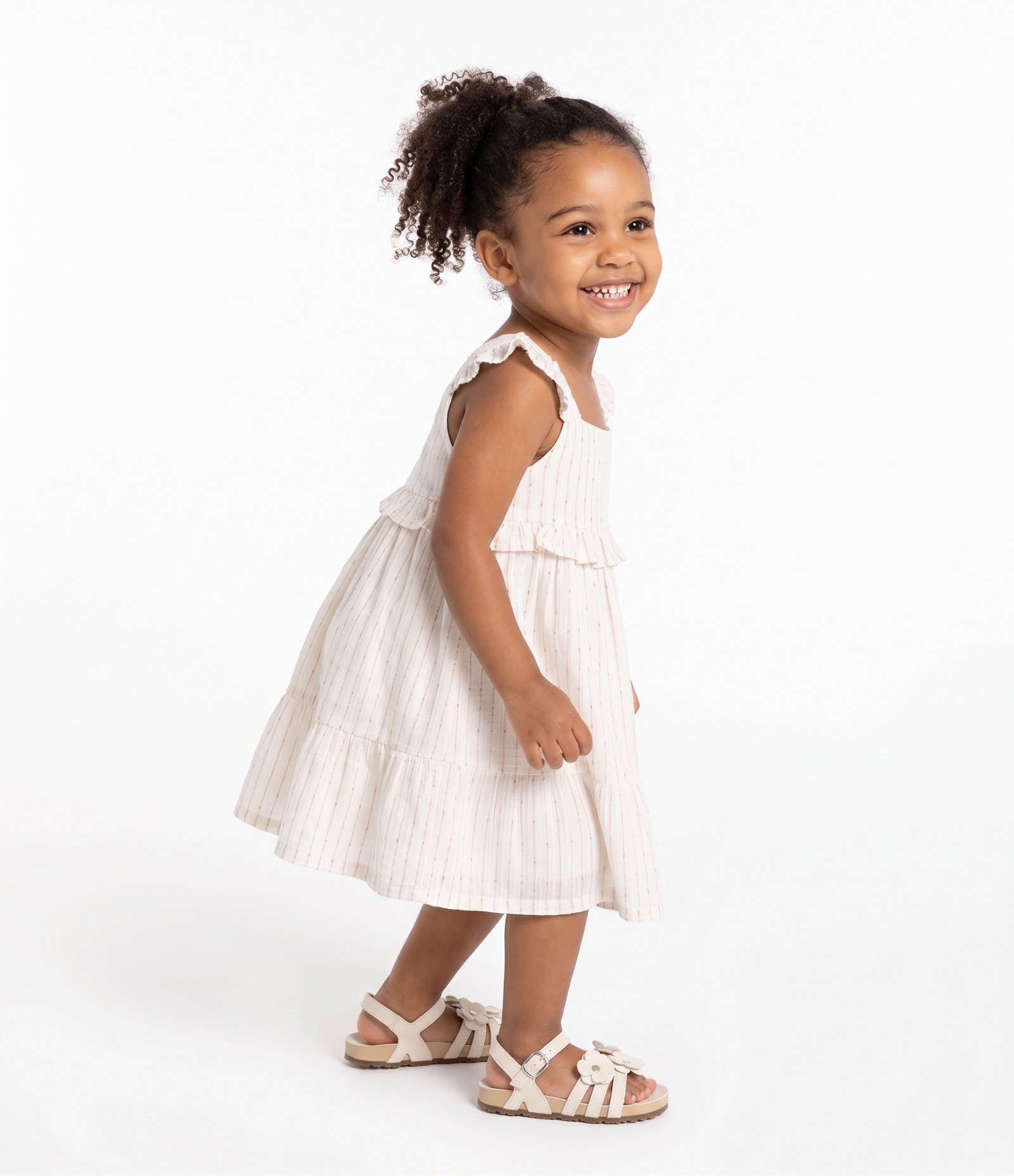 Vestido Infantil Detalhe em Babados e Alças Cruzadas - Tam 1 a 6 Anos Branco 2