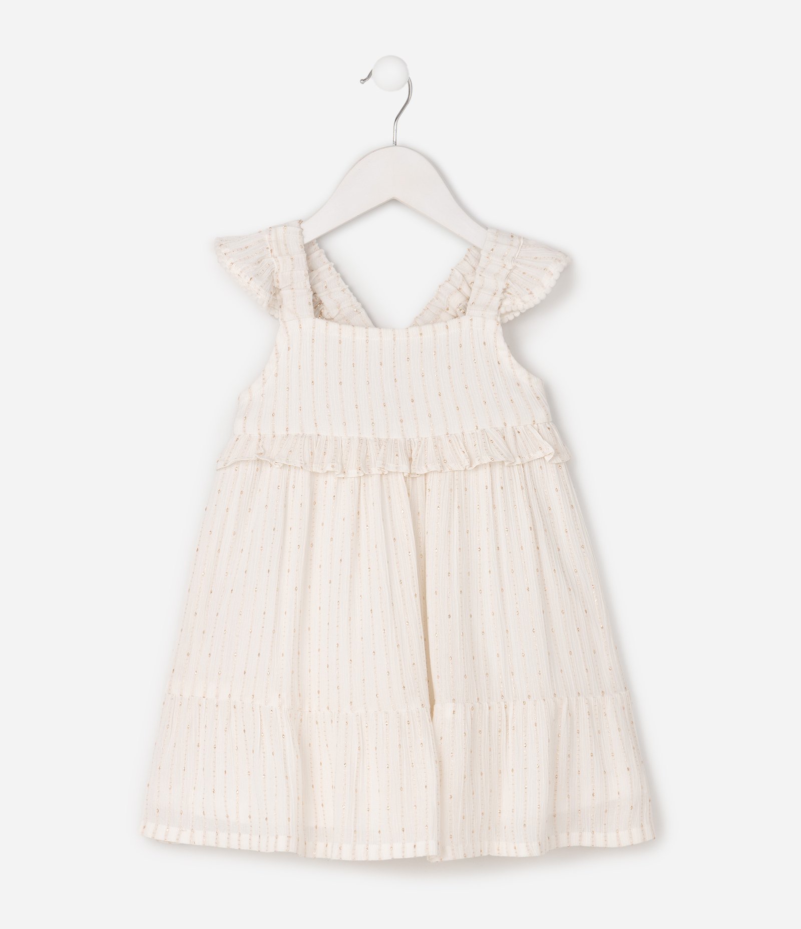 Vestido Infantil Detalhe em Babados e Alças Cruzadas - Tam 1 a 6 Anos Branco 1