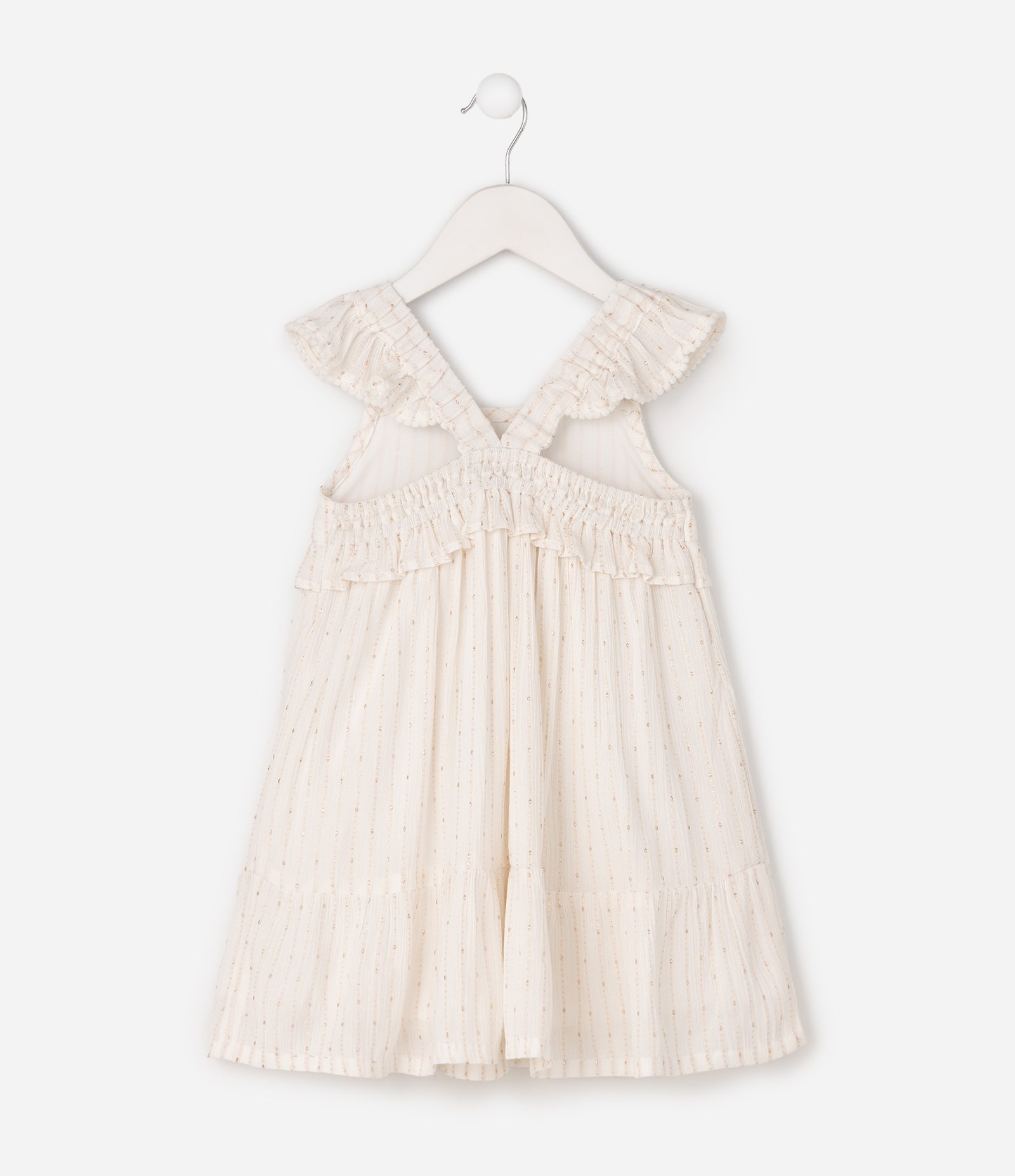 Vestido Infantil Detalhe em Babados e Alças Cruzadas - Tam 1 a 6 Anos Branco 2
