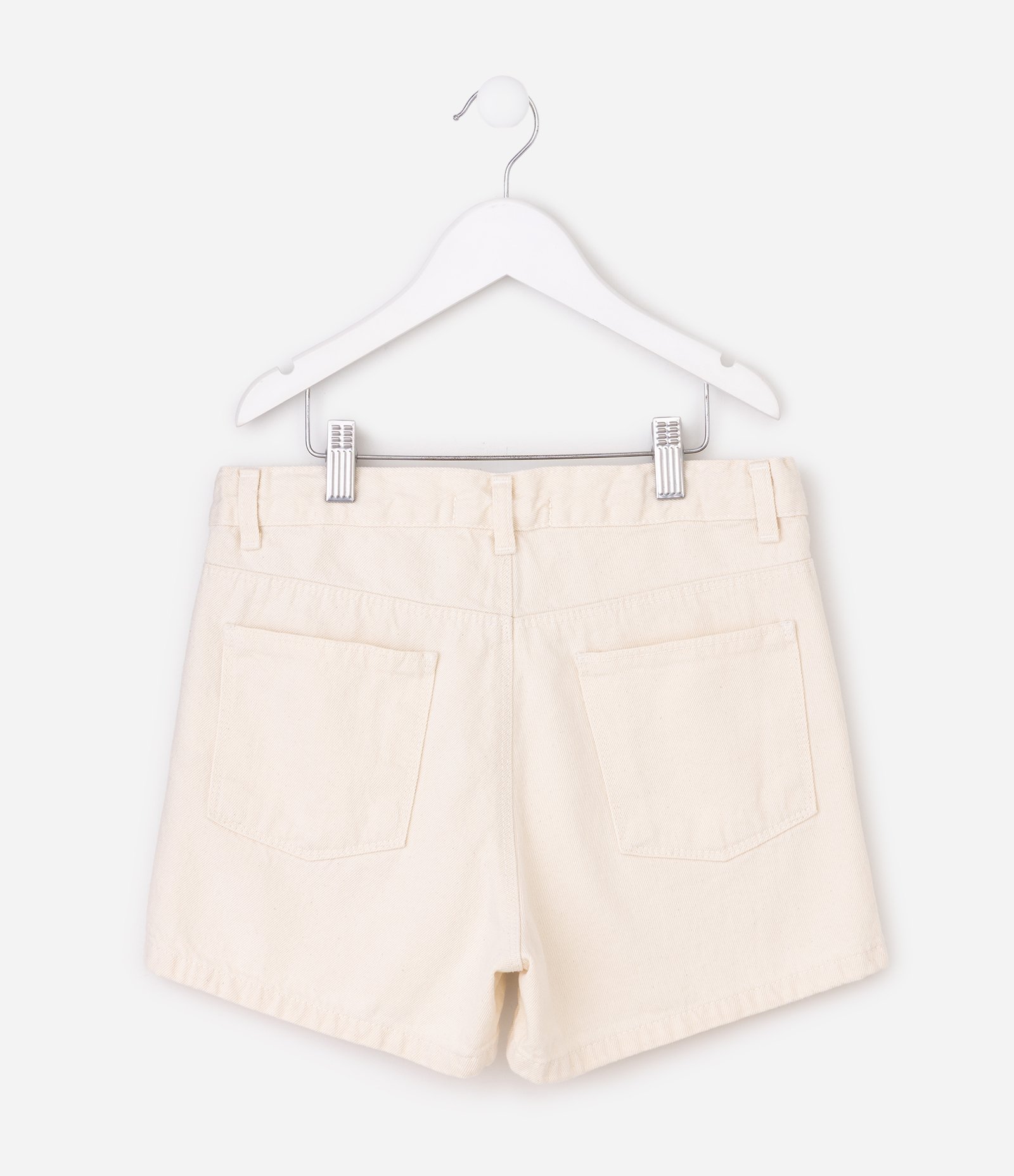 Short Reto Infantil em Sarja com Bordado Floral – Tam 5 a 16 Anos Off White 2