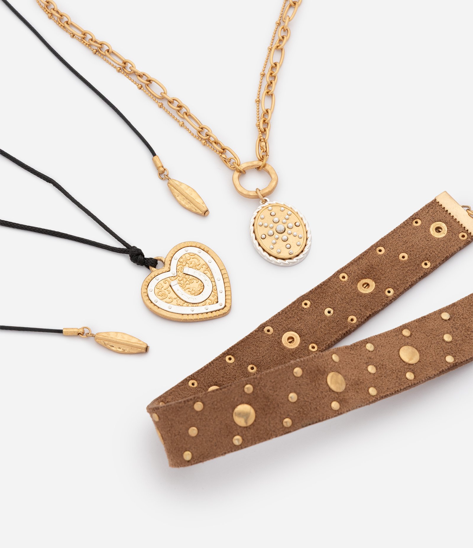 Conjunto de Colar com Designs Variados Pingentes Metálicos Multicores 1
