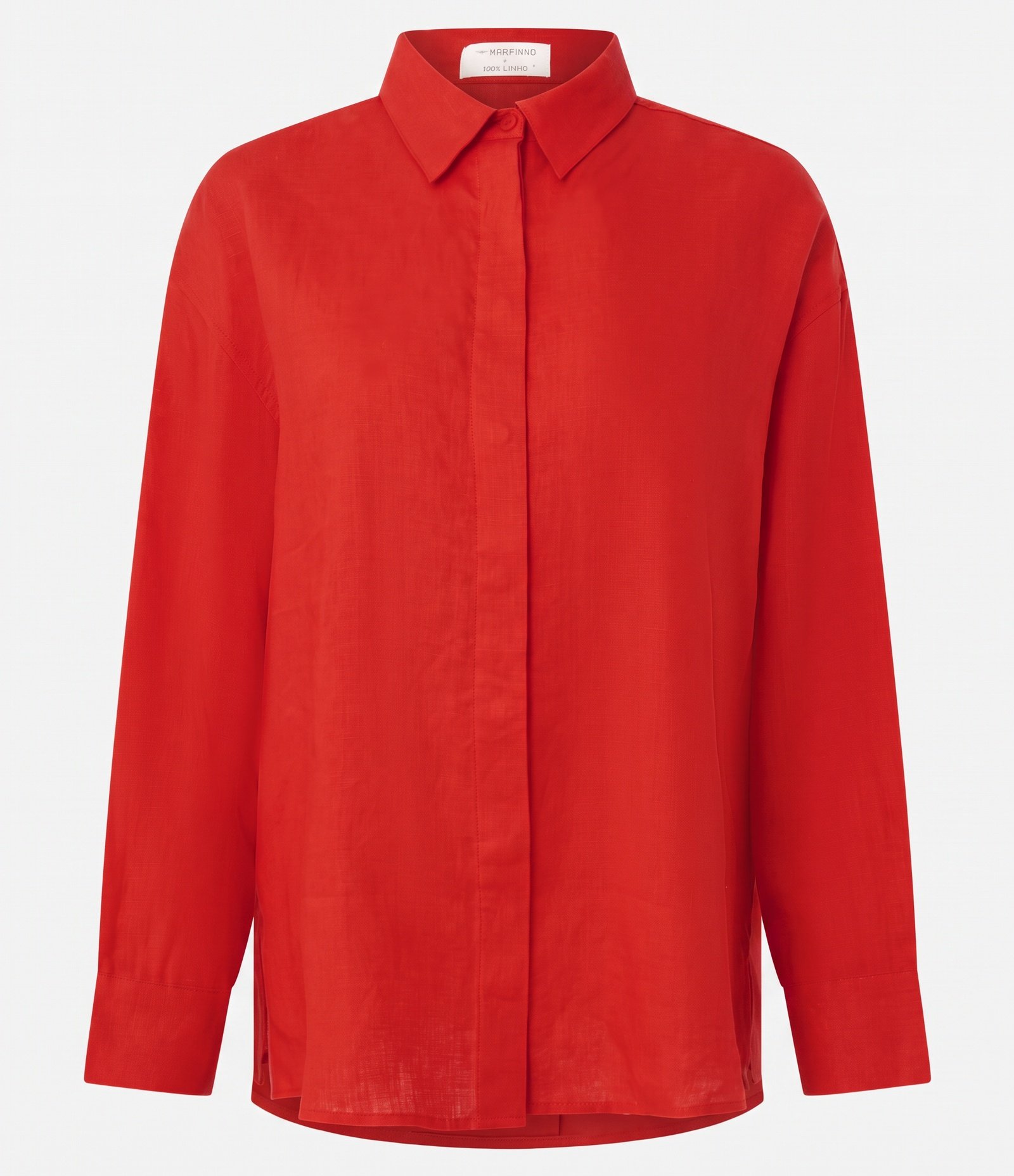 Camisa Oversized em Linho com Vista Escondida Vermelho 5