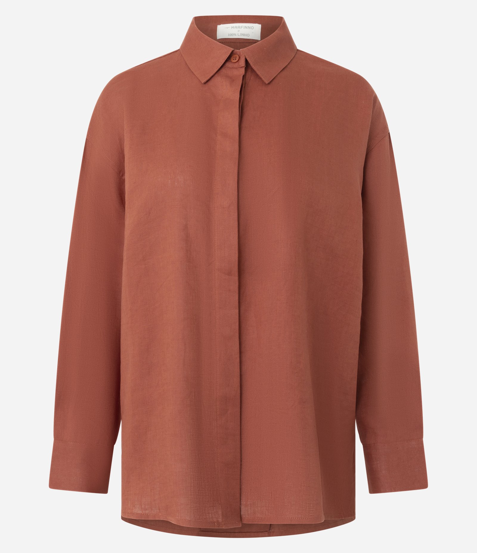 Camisa Oversized em Linho com Vista Escondida Terracota 5