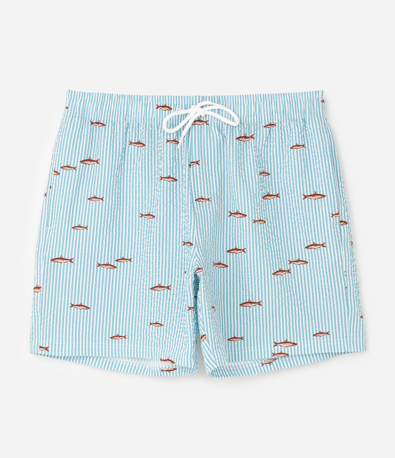 Bermuda de Banho Listrada com Peixinhos Azul 5