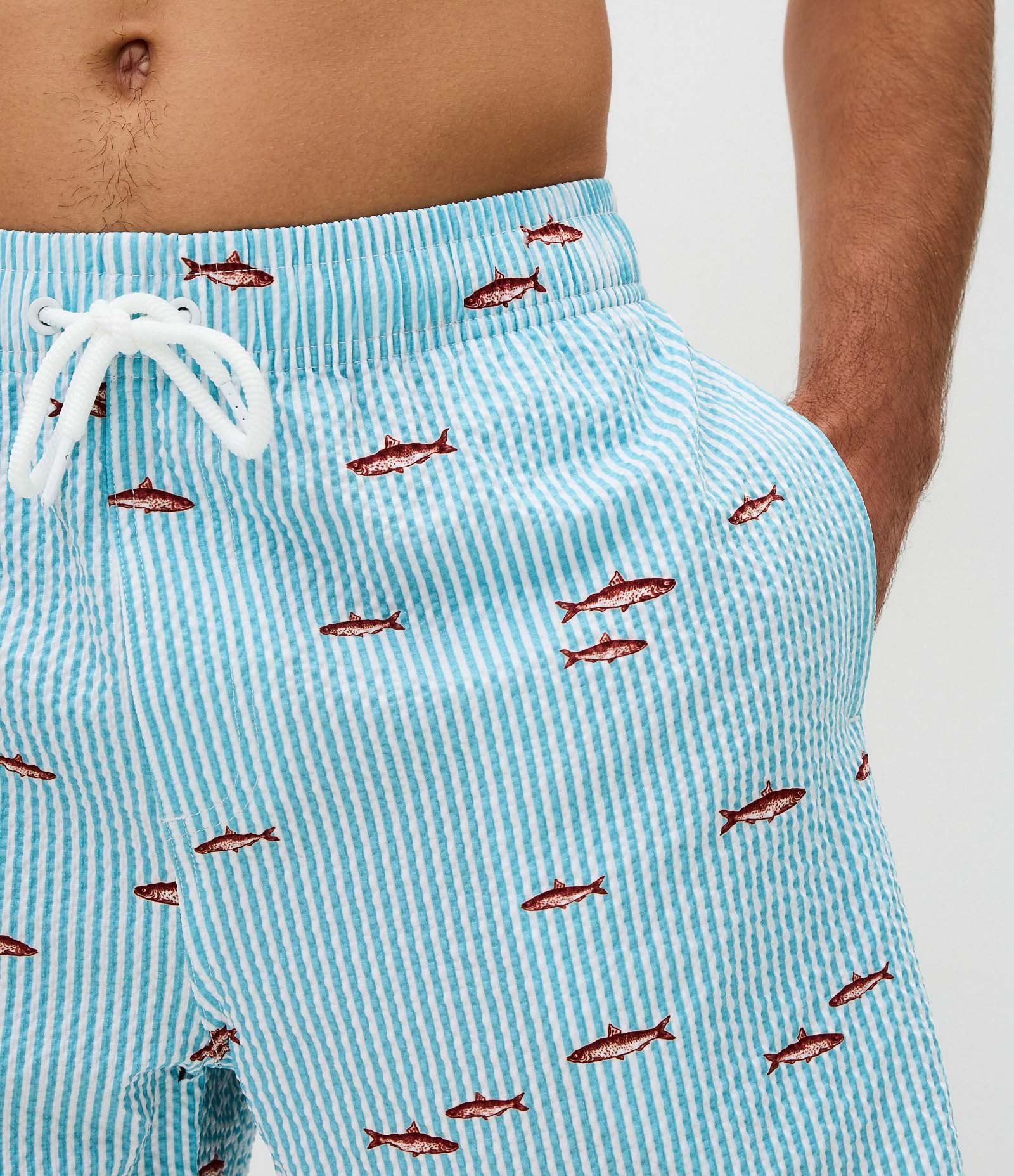 Bermuda de Banho Listrada com Peixinhos Azul 4