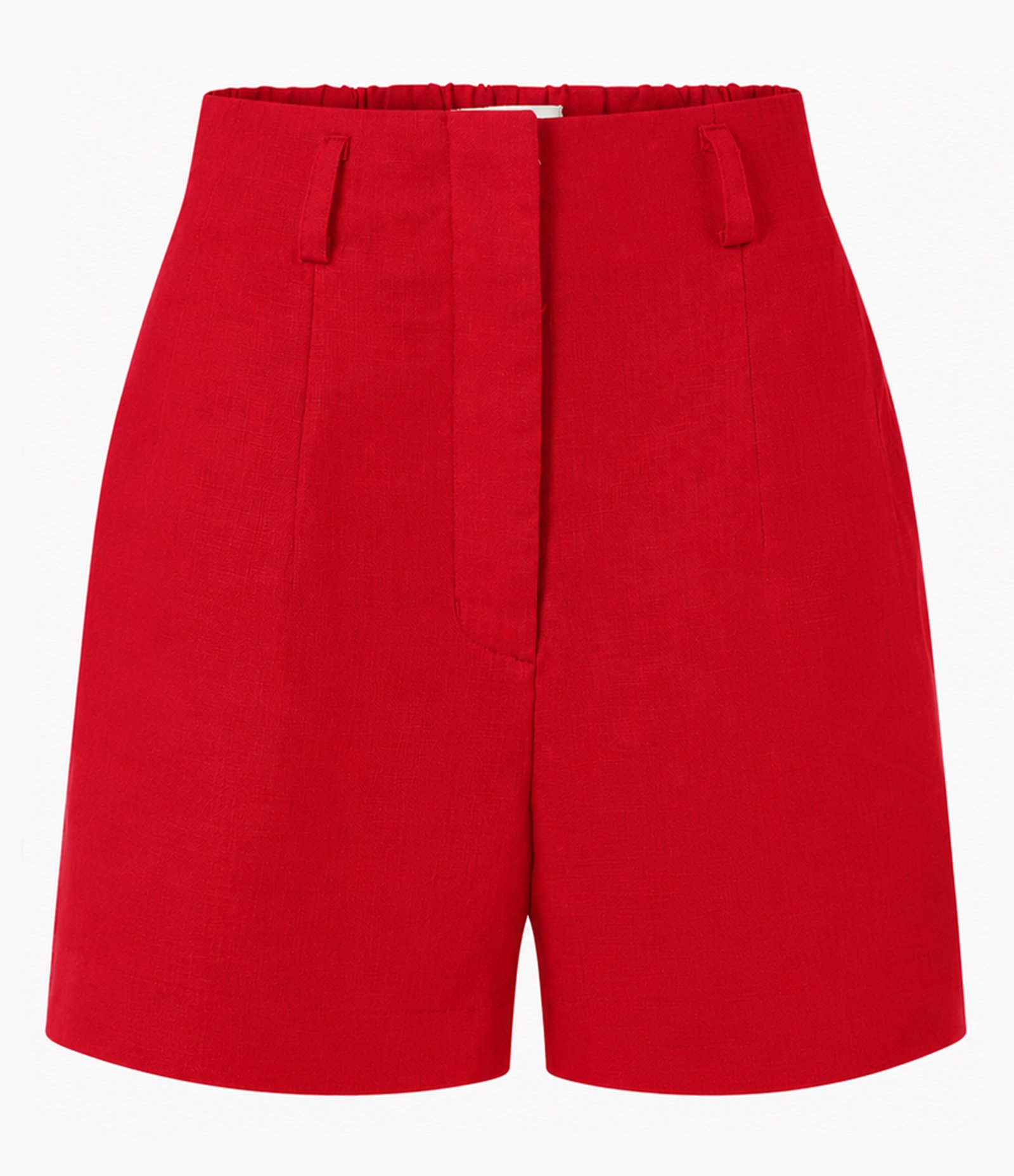 Short Reto Cintura Alta em Linho com Pences e Bolsos Vermelho 1