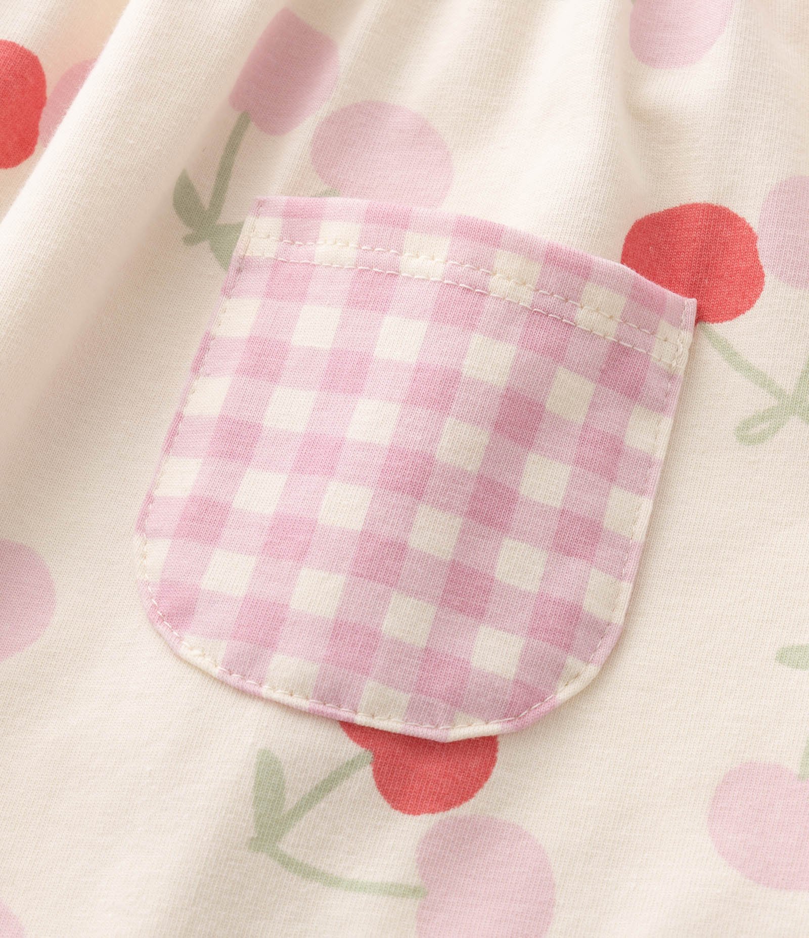 Vestido Infantil com Saia em Estampa de Cerejas e Bolsos Xadrez – Tam 1 a 6 Anos Rosa/Off White 5