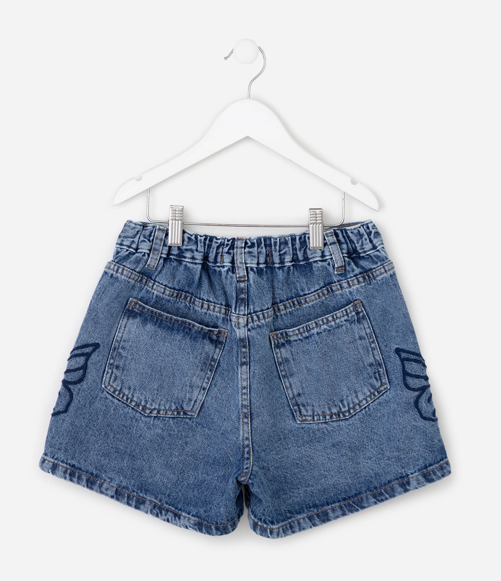 Bermuda Infantil Jeans com Bordado de Borboletas - Tam 5 a 16 Anos Azul Médio 4