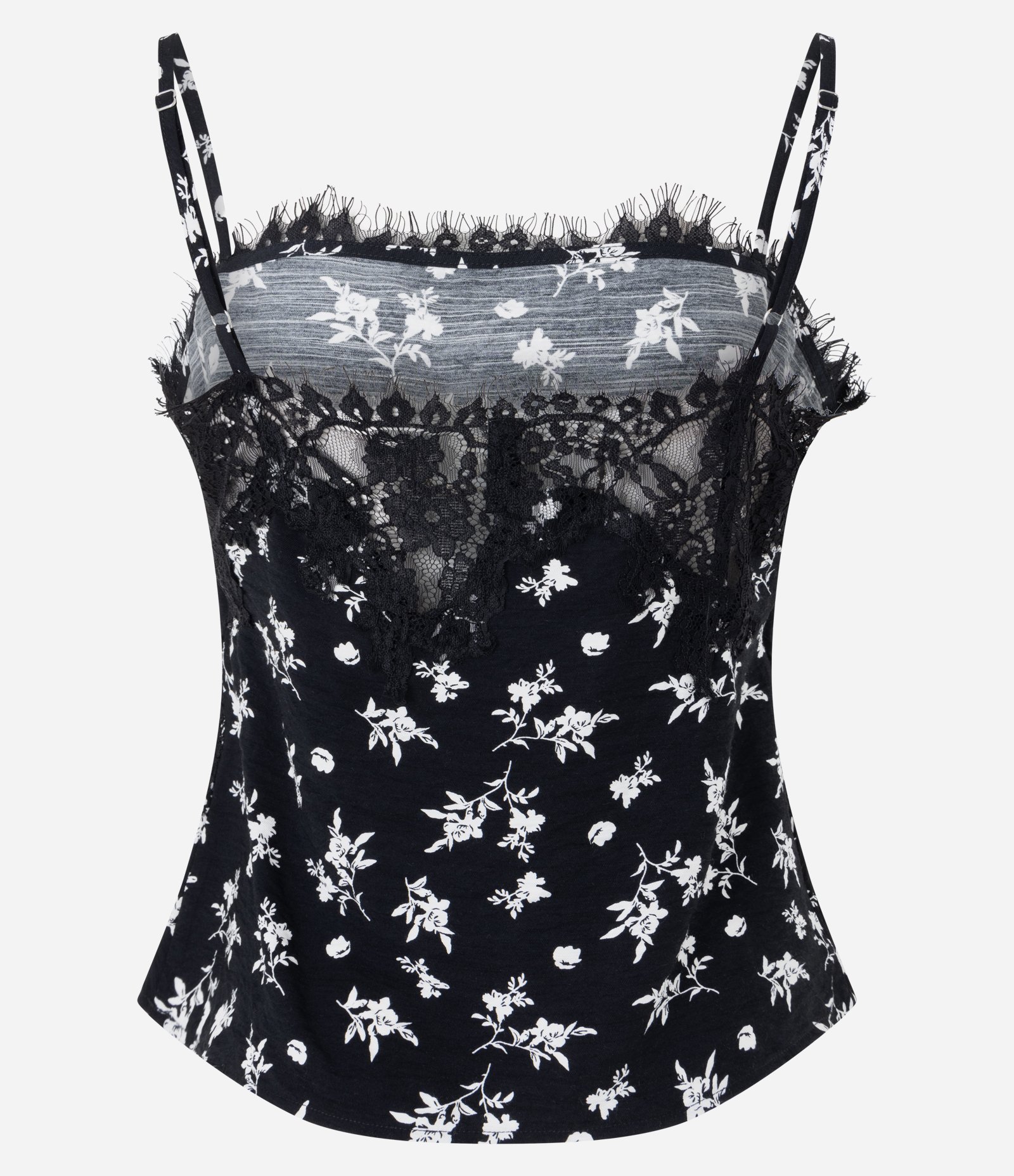 Blusa Peplum Alcinha com Renda Aplicada e Estampa Floral Preto 7