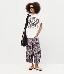 Calça Aladim em Viscose Texturizada com Cós Franzido