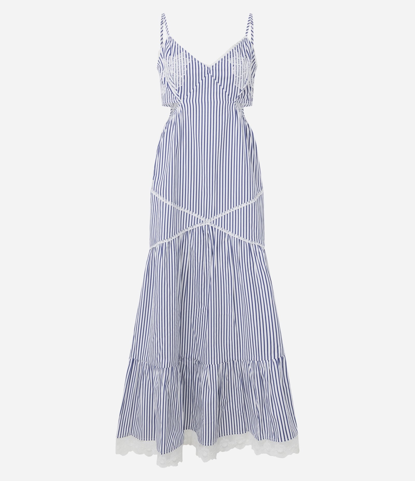 Vestido Evasê em Tricoline Listrado com Bordado Branco 5