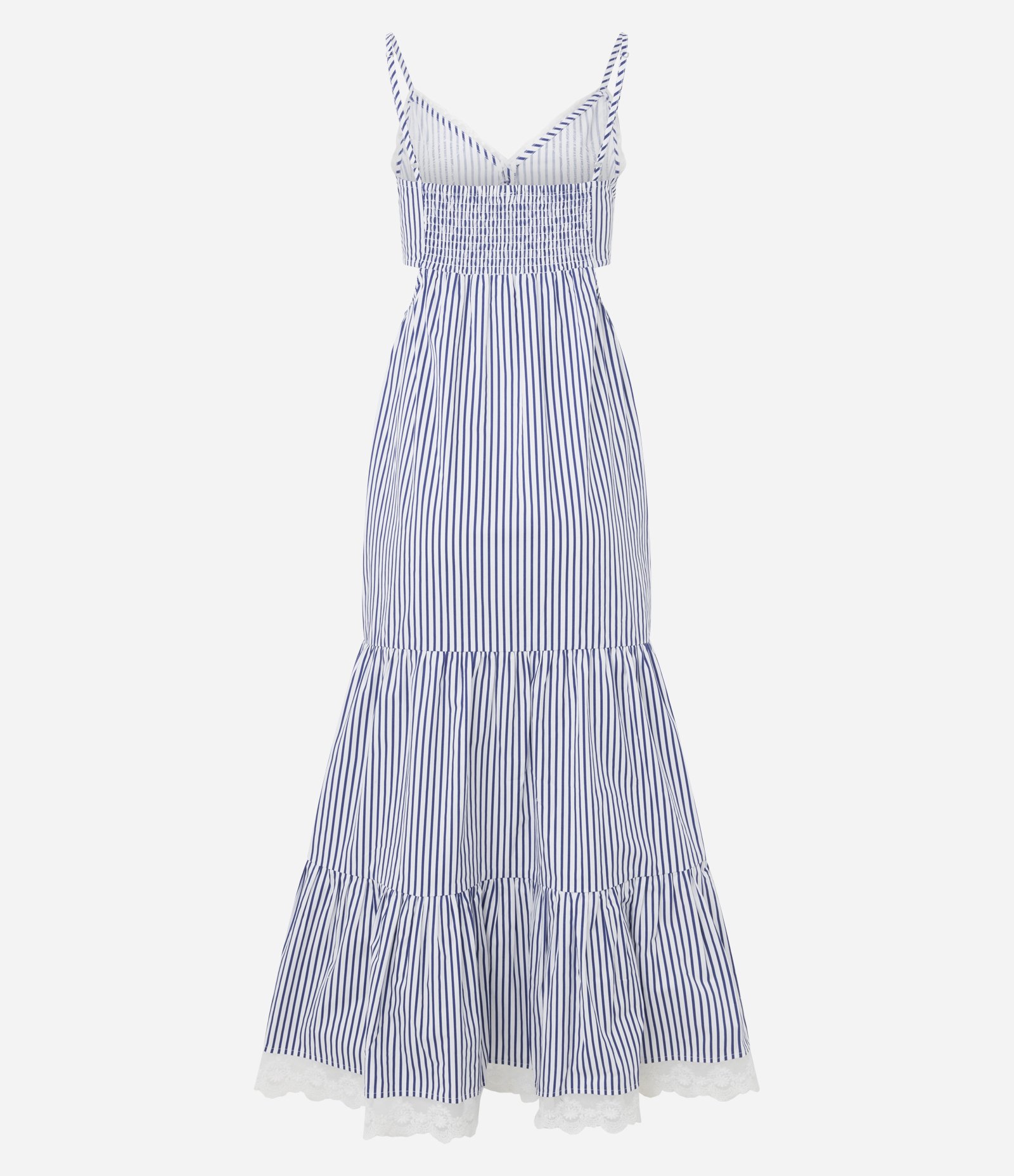 Vestido Evasê em Tricoline Listrado com Bordado Branco 7