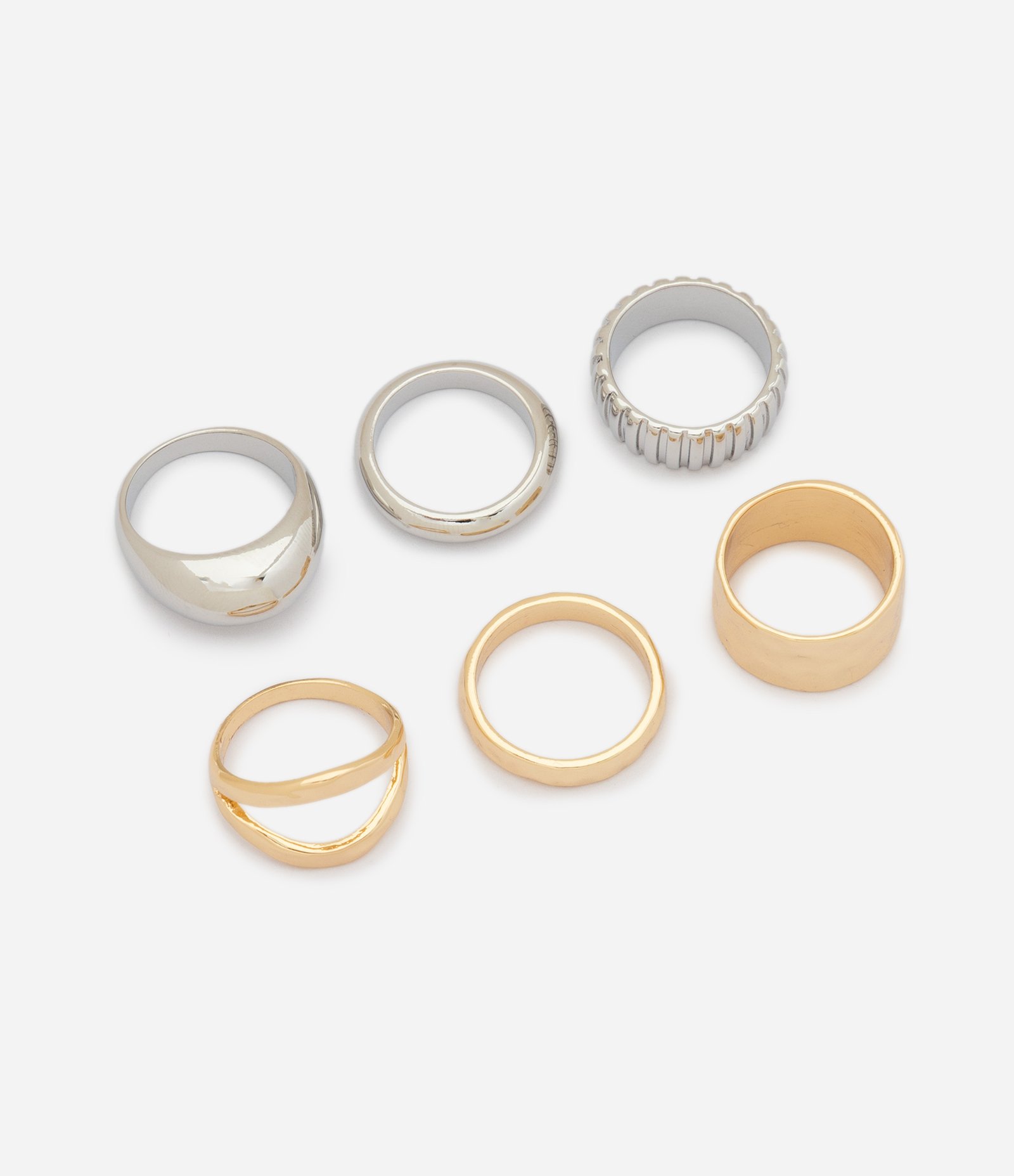 Kit 06 Anéis em Metal com Formatos Variados Multicores 1