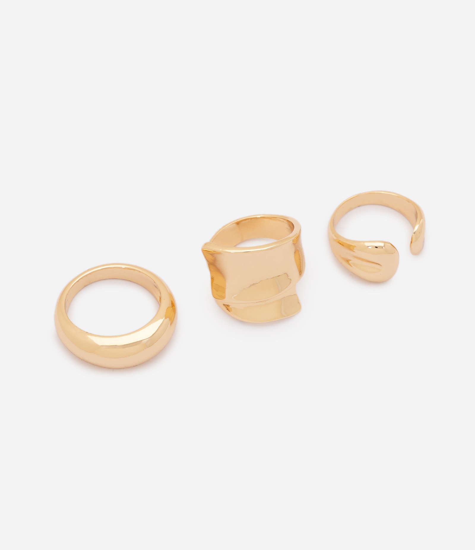 Kit 03 Anéis em Metal com Formato Orgânico Dourado 1