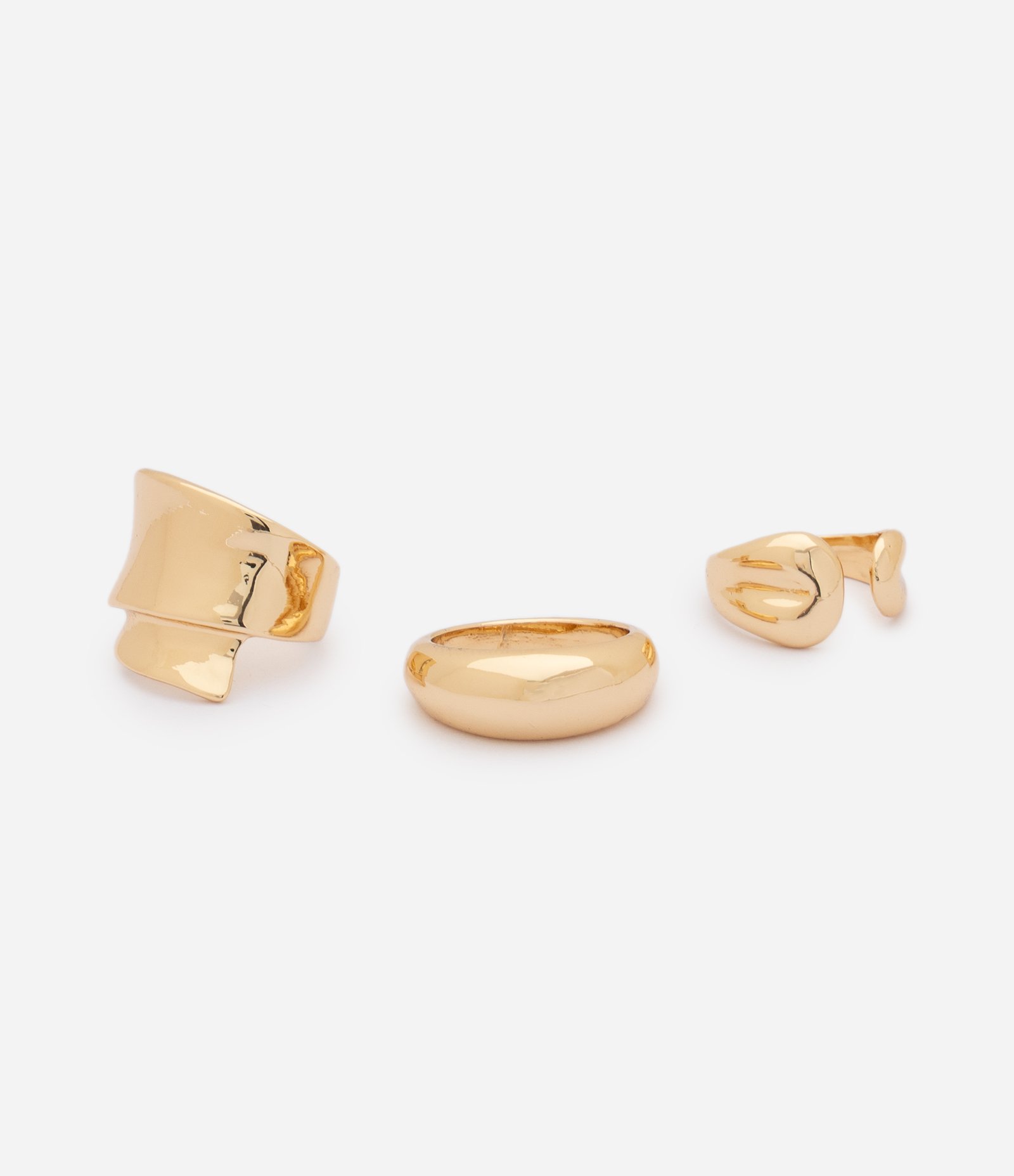 Kit 03 Anéis em Metal com Formato Orgânico Dourado 2